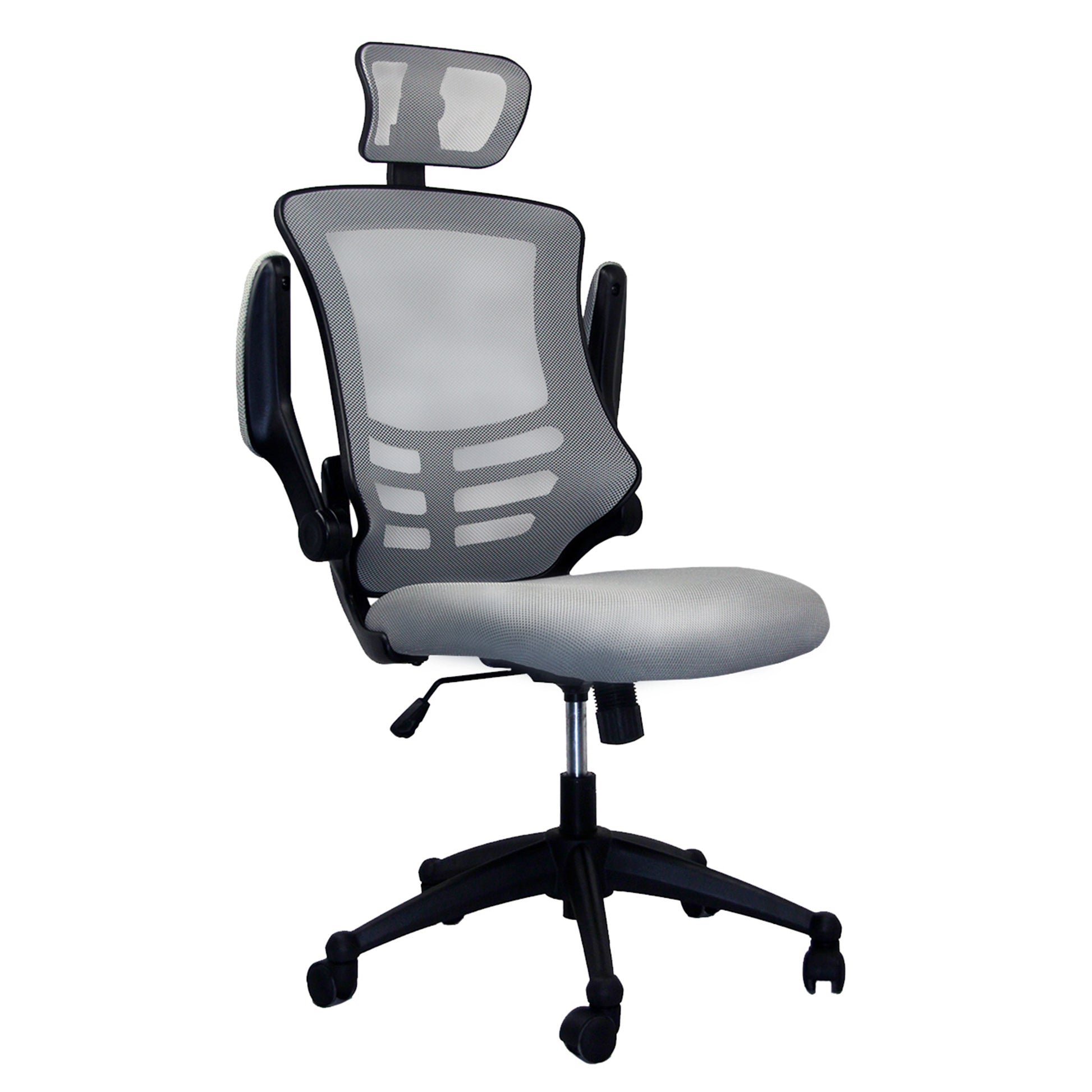 Techni Mobili Modern High-Back Mesh Executive Office Chair with Headrest and Flip-Up Arms, Silver Grey - Abrihome