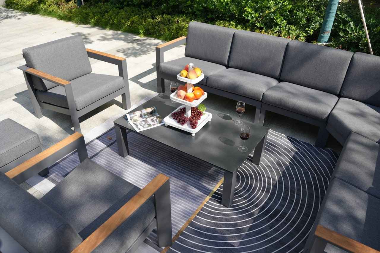 Dark Gray 8-Piece Aluminum Patio Seating Sofa Set with Plush Cushions (PAS-2327+2326+2326/7-T)