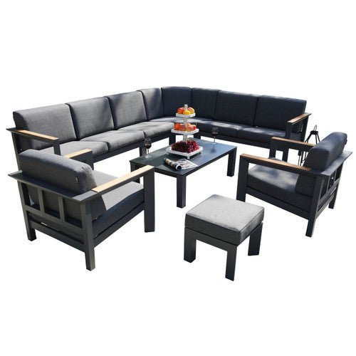 Dark Gray 8 - Piece Aluminum Patio Seating Sofa Set with Plush Cushions (PAS - 2327+2326+2326/7 - T) - Direct Wicker