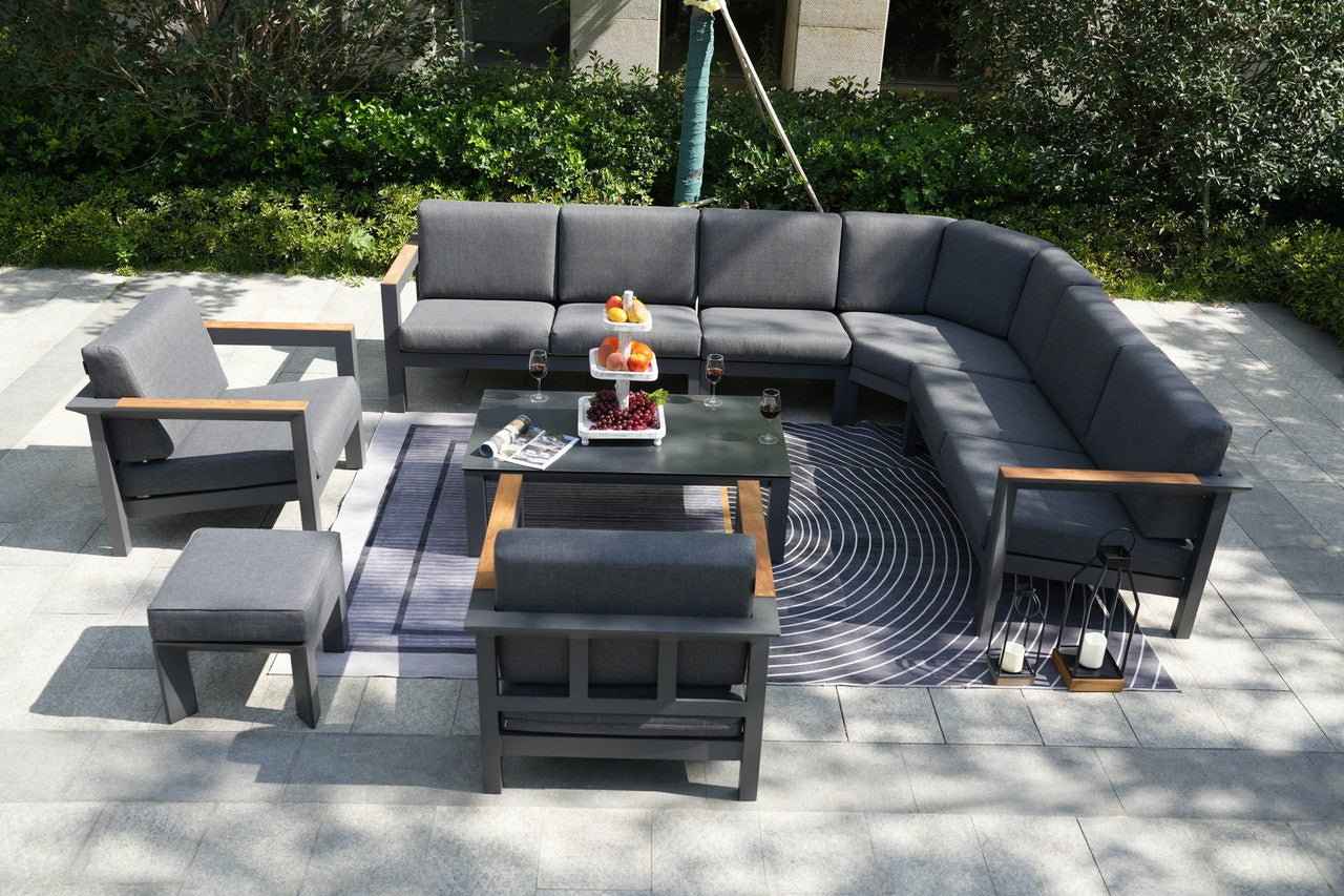 Dark Gray 8-Piece Aluminum Patio Seating Sofa Set with Plush Cushions (PAS-2327+2326+2326/7-T)