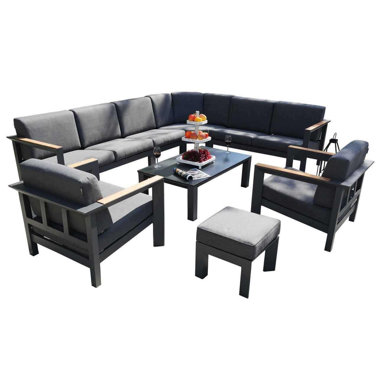 Dark Gray 8-Piece Aluminum Patio Seating Sofa Set with Plush Cushions (PAS-2327+2326+2326/7-T)
