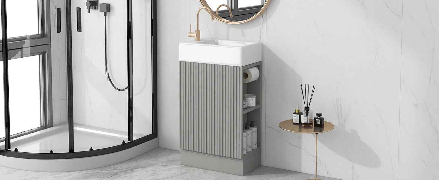 18.6' Bathroom Vanity with Sink, Bathroom Vanity Cabinet with Two-tier Shelf, Left or Right Orientation, Grey  (Old Sku:WF308491AAE)