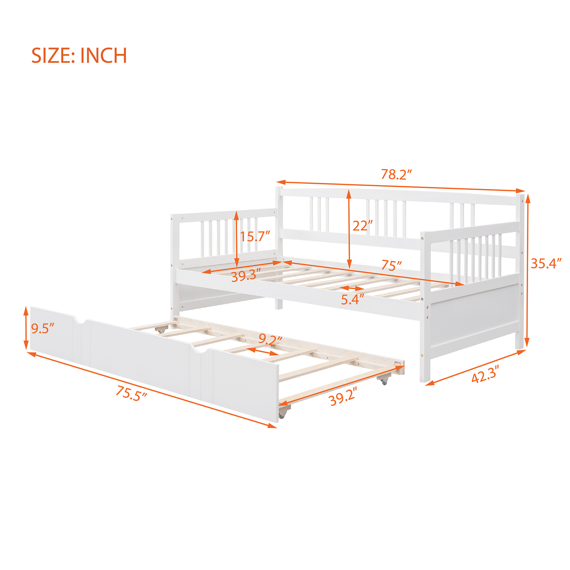 Twin Size Daybed Wood Bed with Twin Size Trundle,White - Abrihome