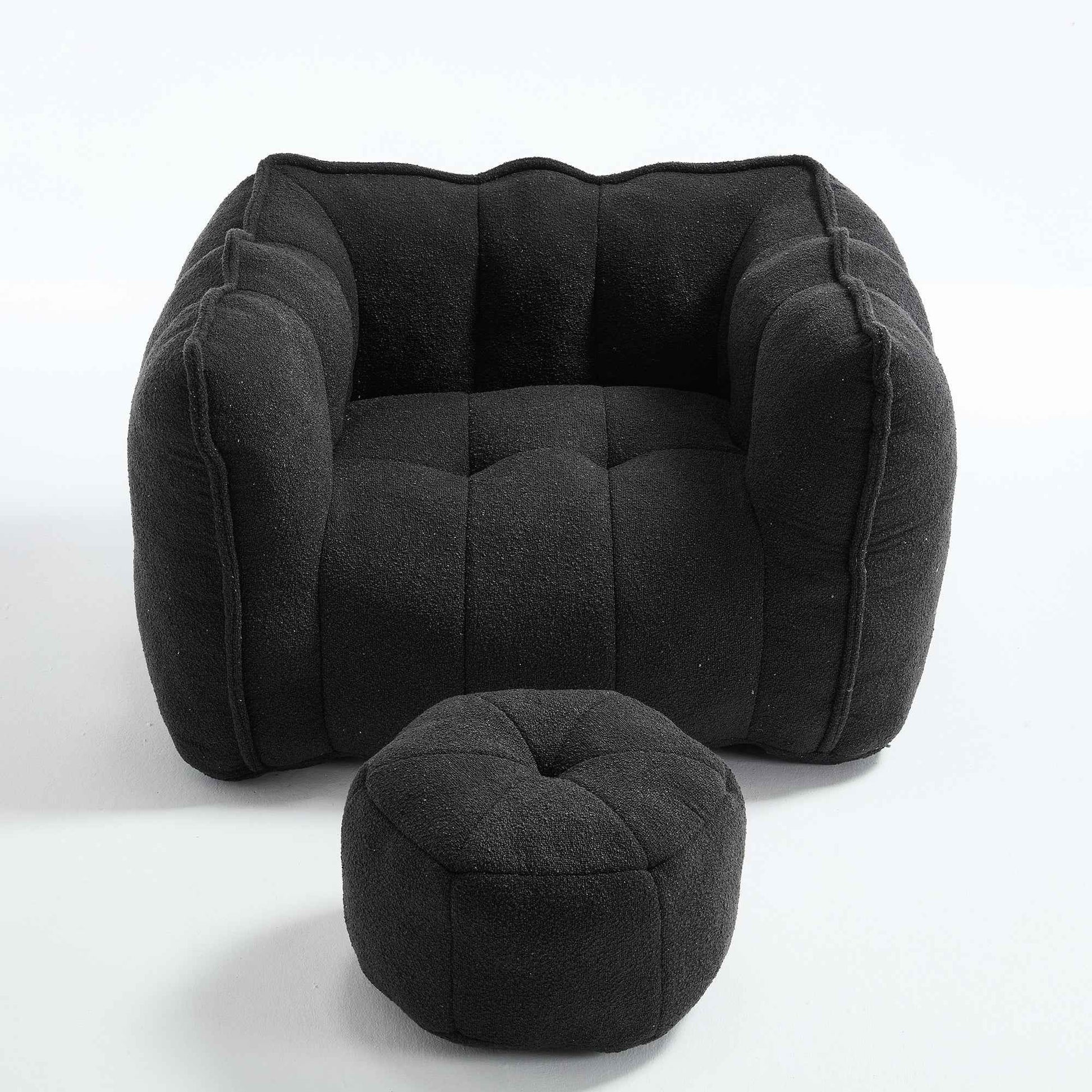 Soft Chenille Bean Bag Chair with High Resilient Foam for Living Room and Bedroom, Comfortable Square Lazy Sofa with Footstool for Adults