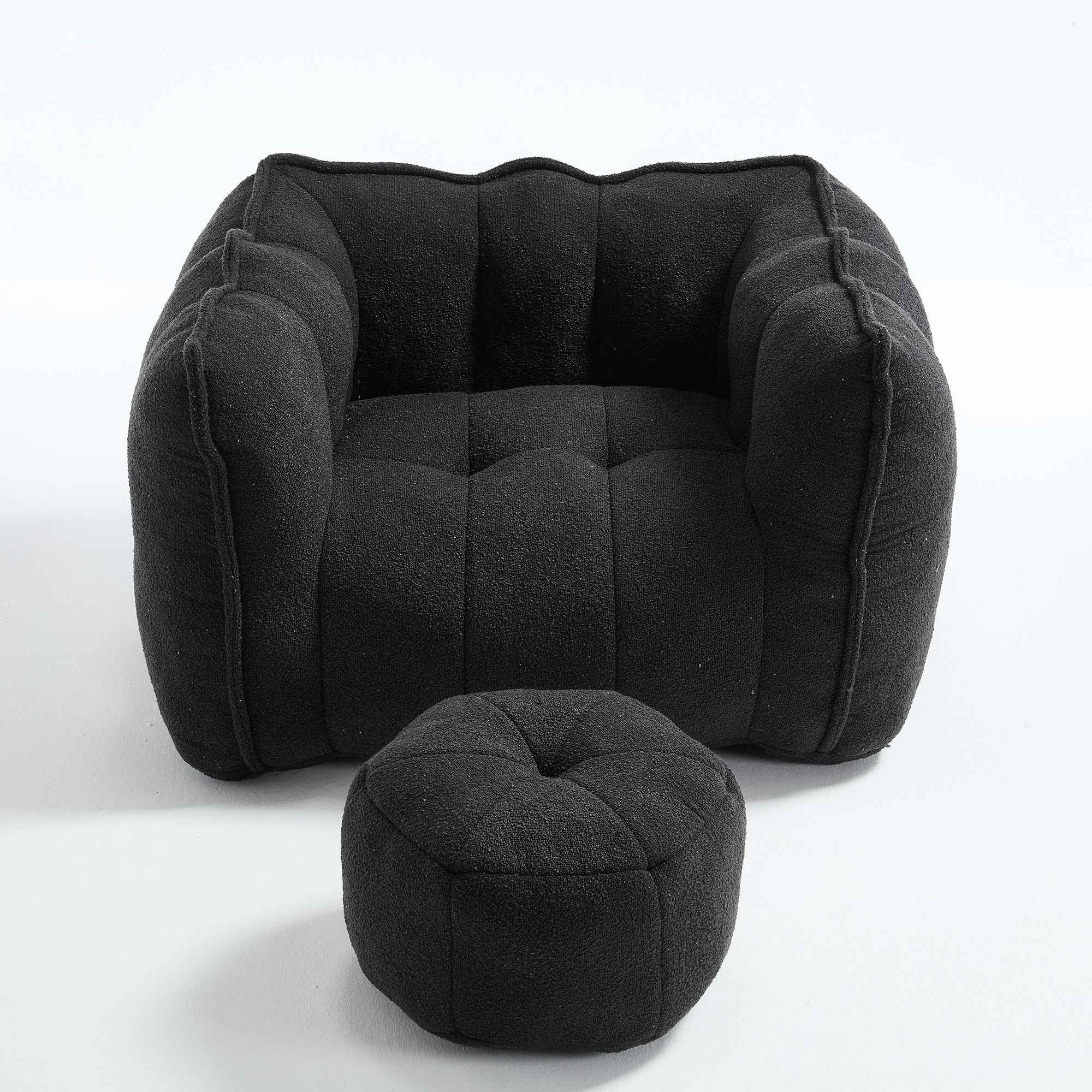 Soft Chenille Bean Bag Chair with High Resilient Foam for Living Room and Bedroom, Comfortable Square Lazy Sofa with Footstool for Adults