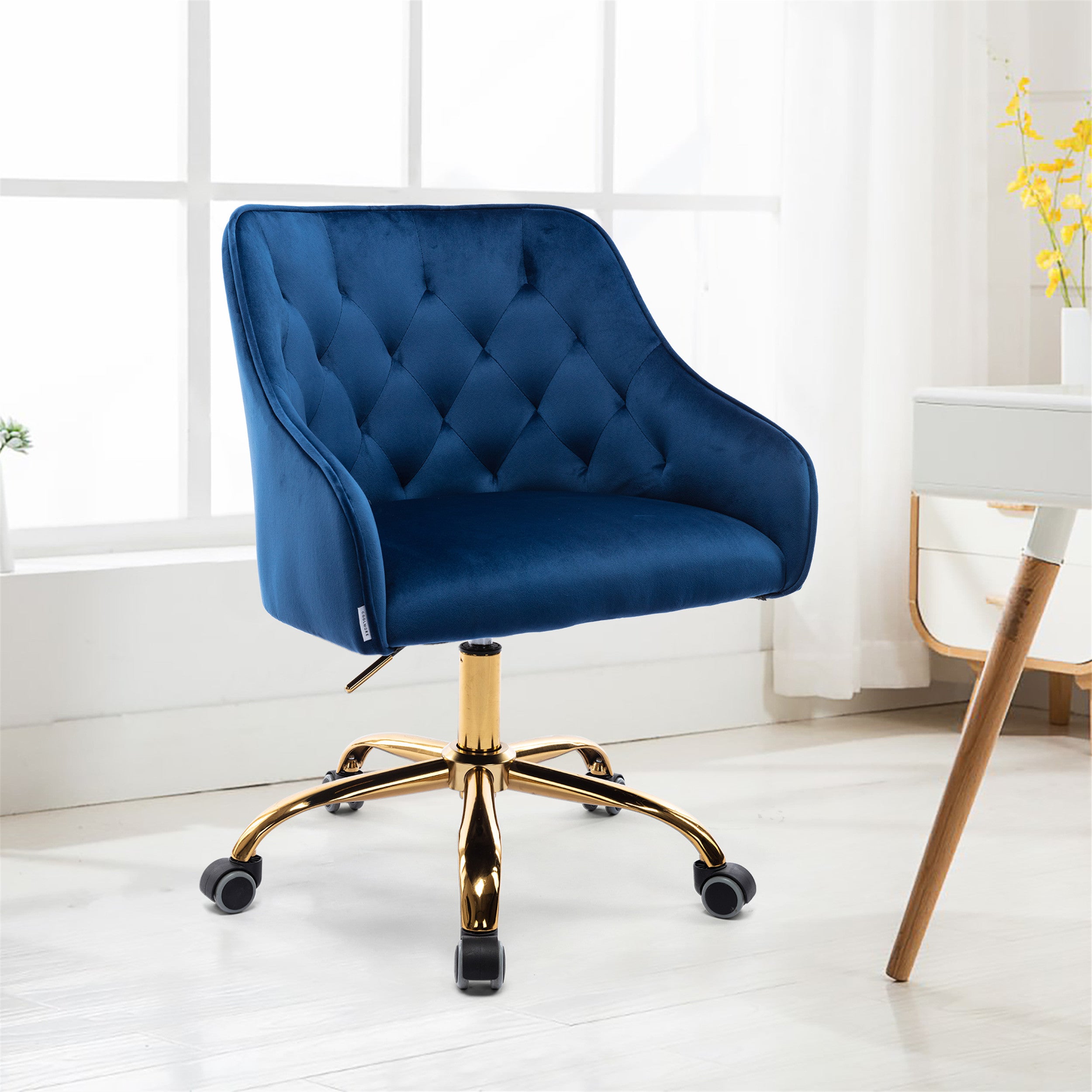 COOLMORE Velvet Home Office Desk Chair, Modern Cute Computer Chair, Wheels Swivel Height Adjustable Swivel Task Chair for Home Office (Navy Velvet)