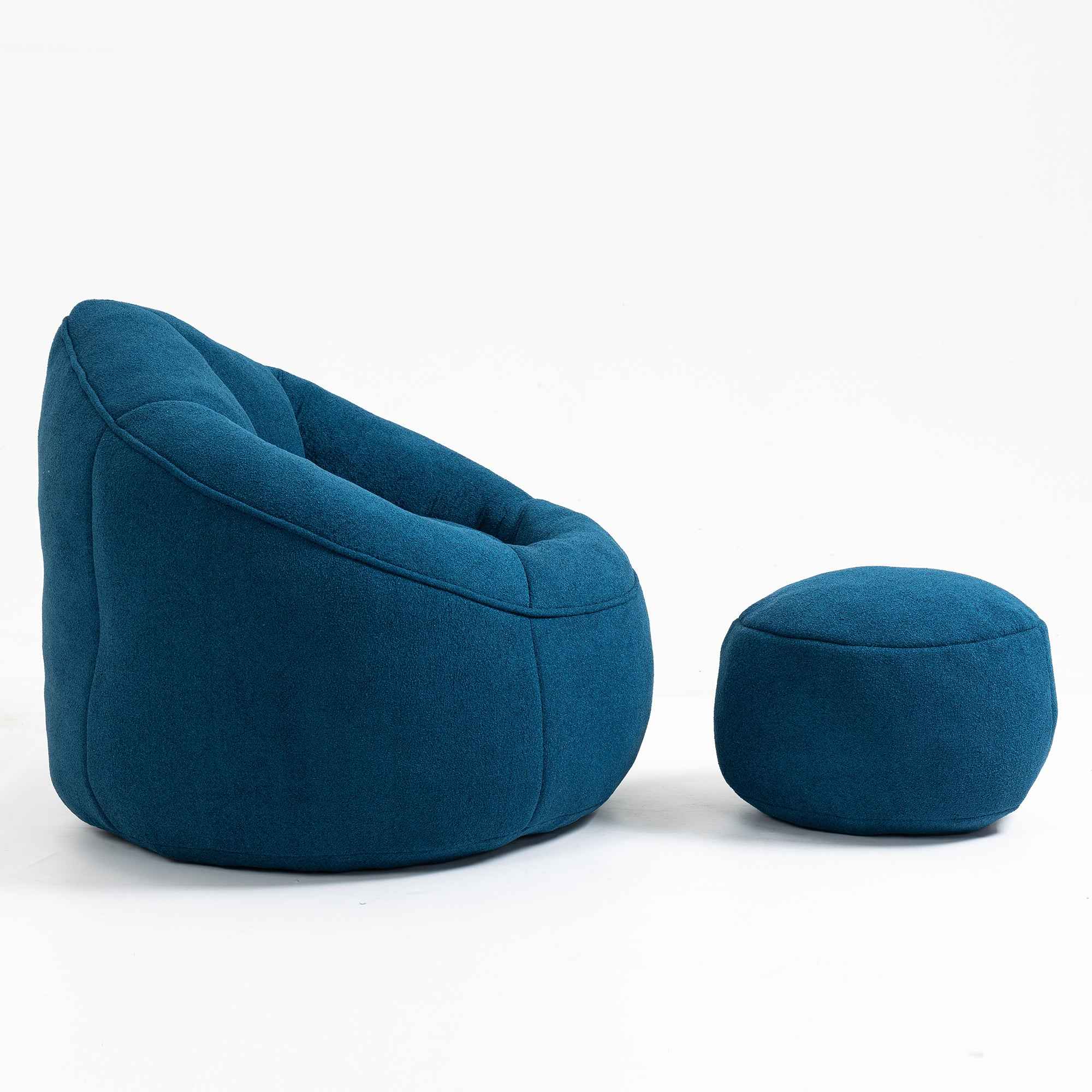 Bedding Bean Bag Sofa Chair with High-Pressure Foam and Footrest, Blue Microfiber