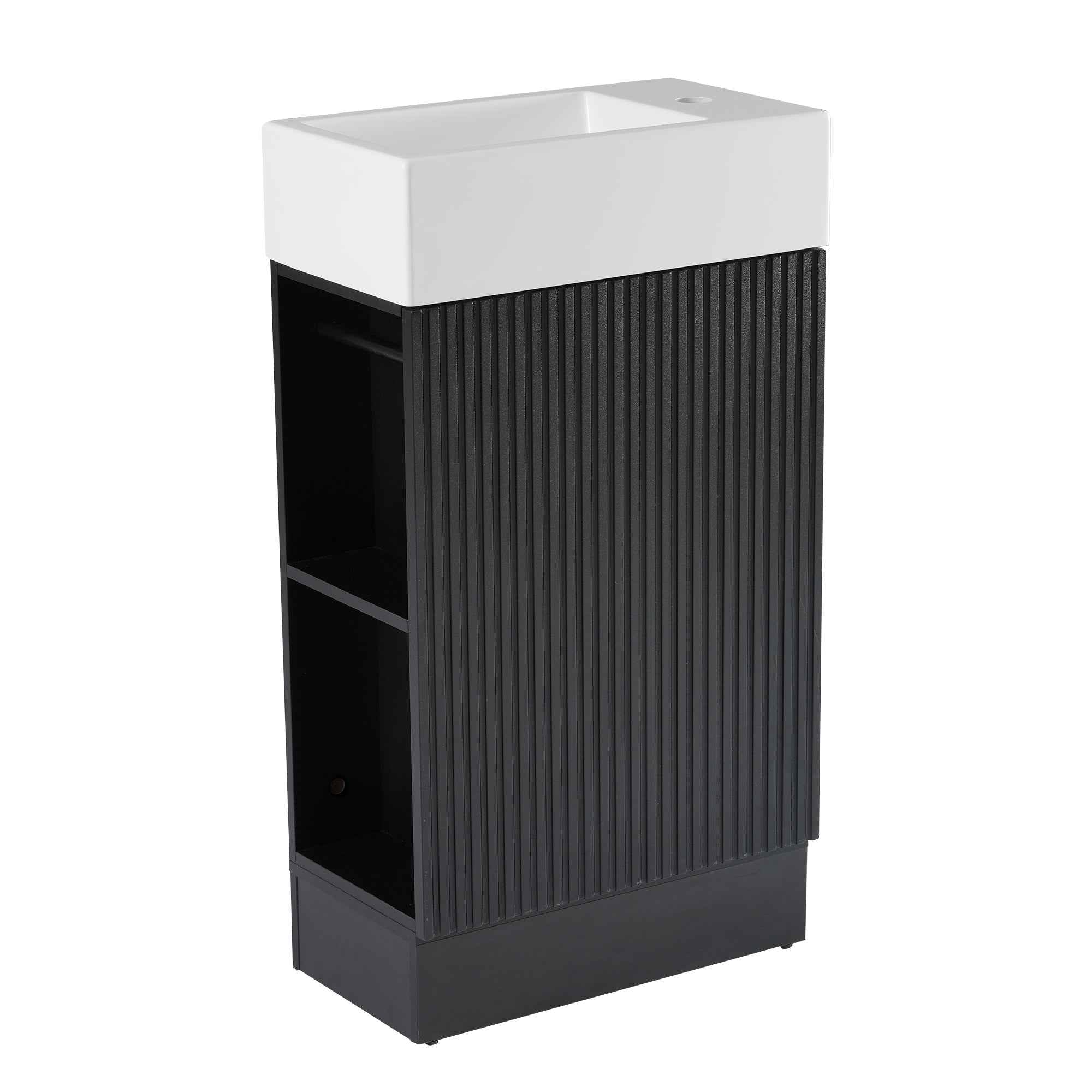 18.6' Bathroom Vanity with Sink, Bathroom Vanity Cabinet with Two-tier Shelf, Left or Right Orientation, Black (WF308491 New Color)