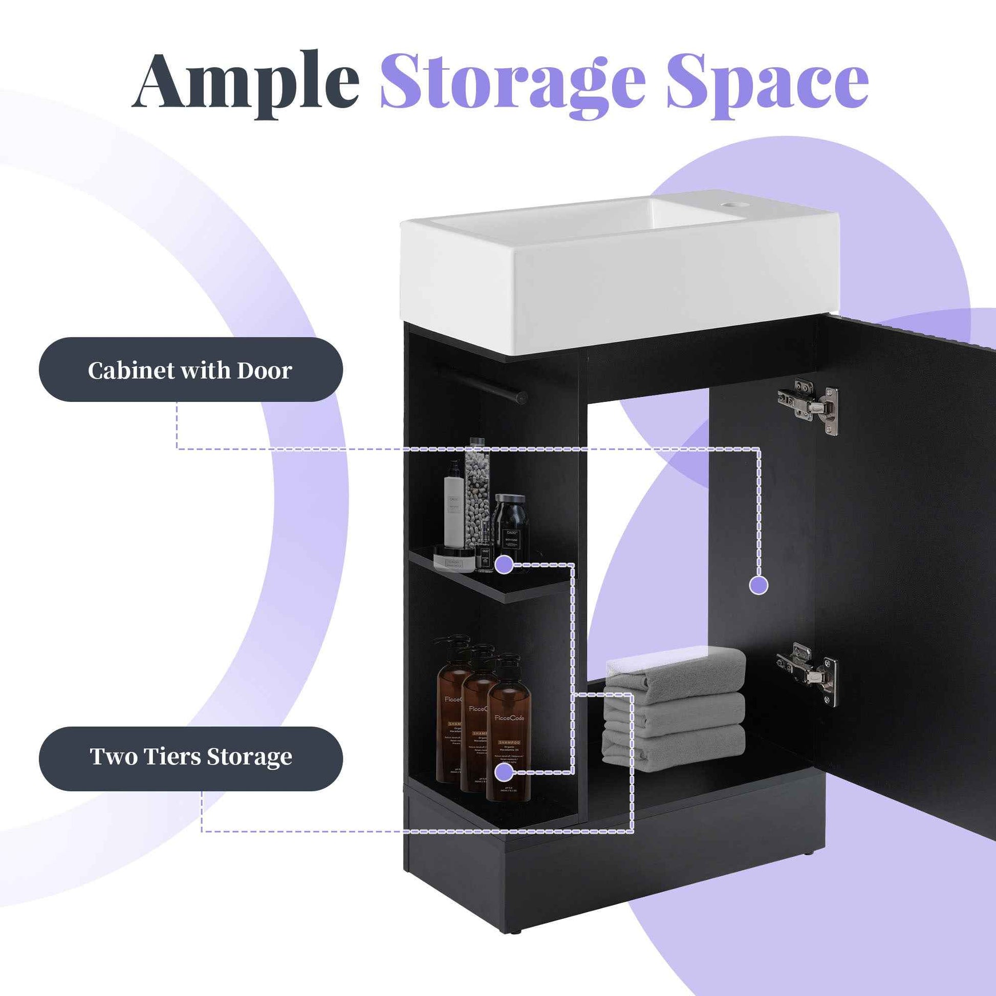 18.6' Bathroom Vanity with Sink, Bathroom Vanity Cabinet with Two-tier Shelf, Left or Right Orientation, Black (WF308491 New Color)