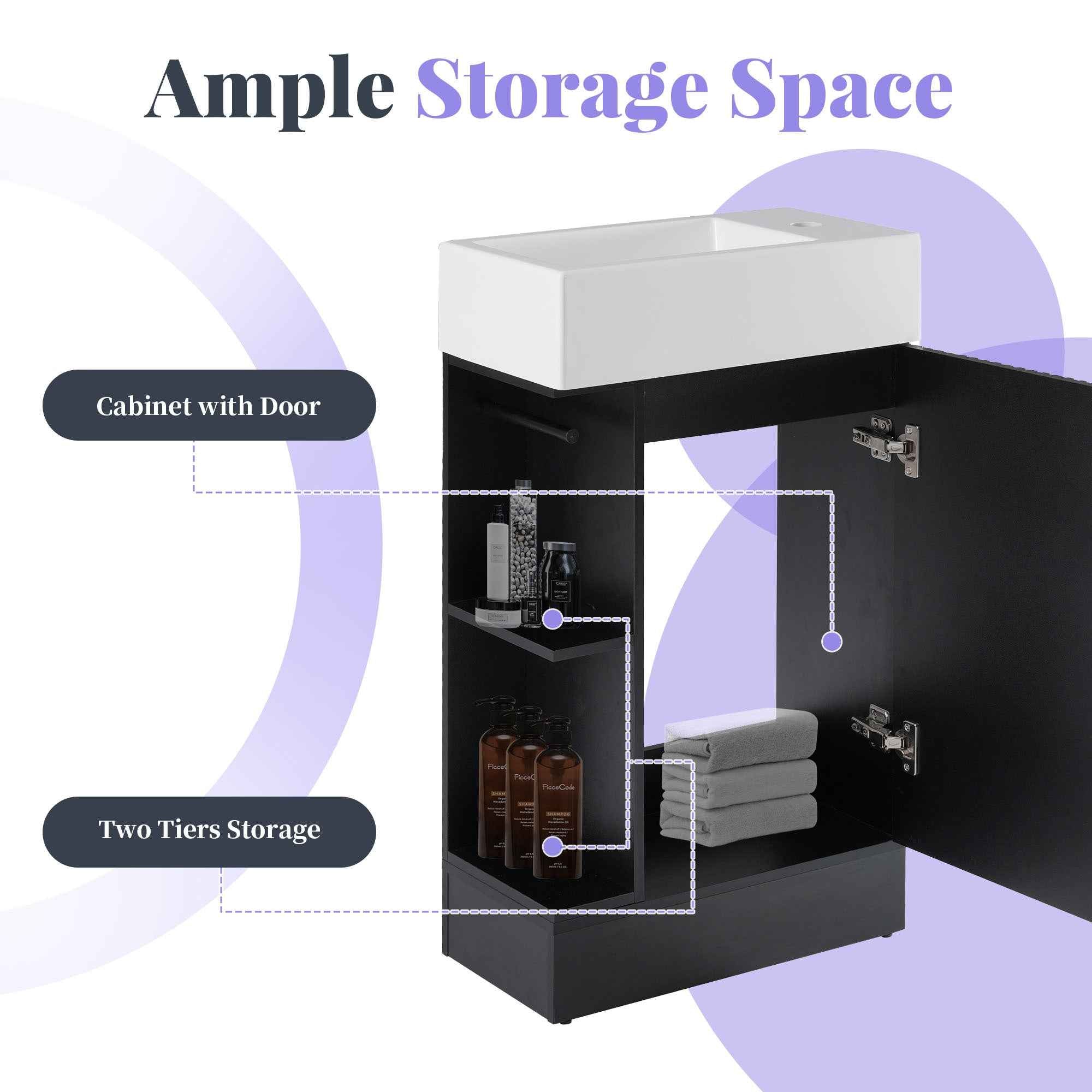 18.6' Bathroom Vanity with Sink, Bathroom Vanity Cabinet with Two-tier Shelf, Left or Right Orientation, Black (WF308491 New Color)