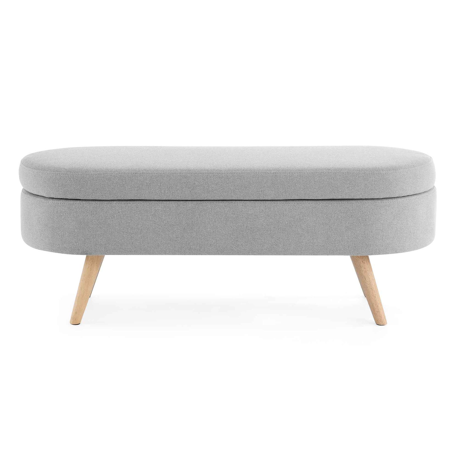 Ottoman Oval Storage Bench with Rubber Wood Legs, Grey Linen, 43.5'x16'x16'