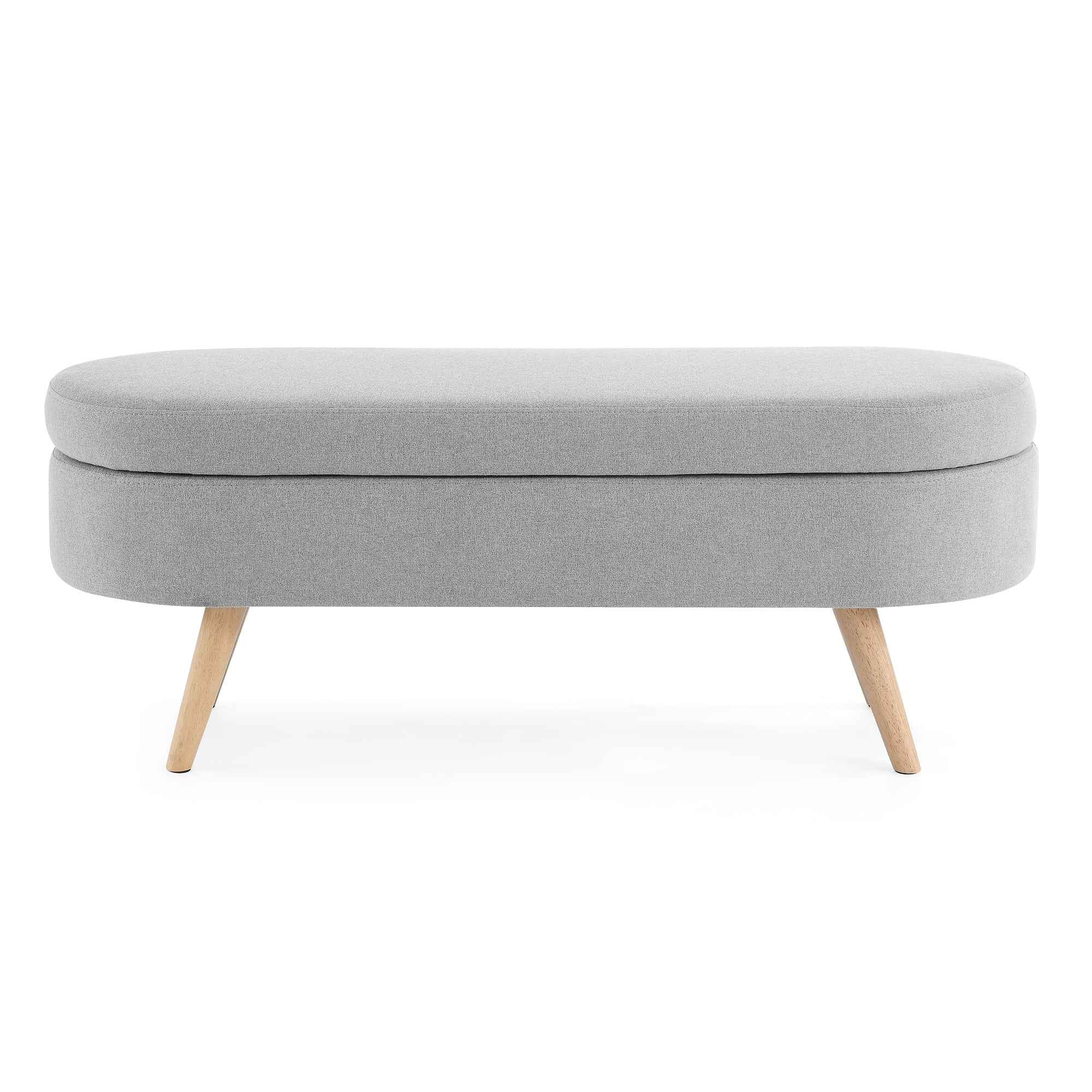 Ottoman Oval Storage Bench with Rubber Wood Legs, Grey Linen, 43.5'x16'x16'