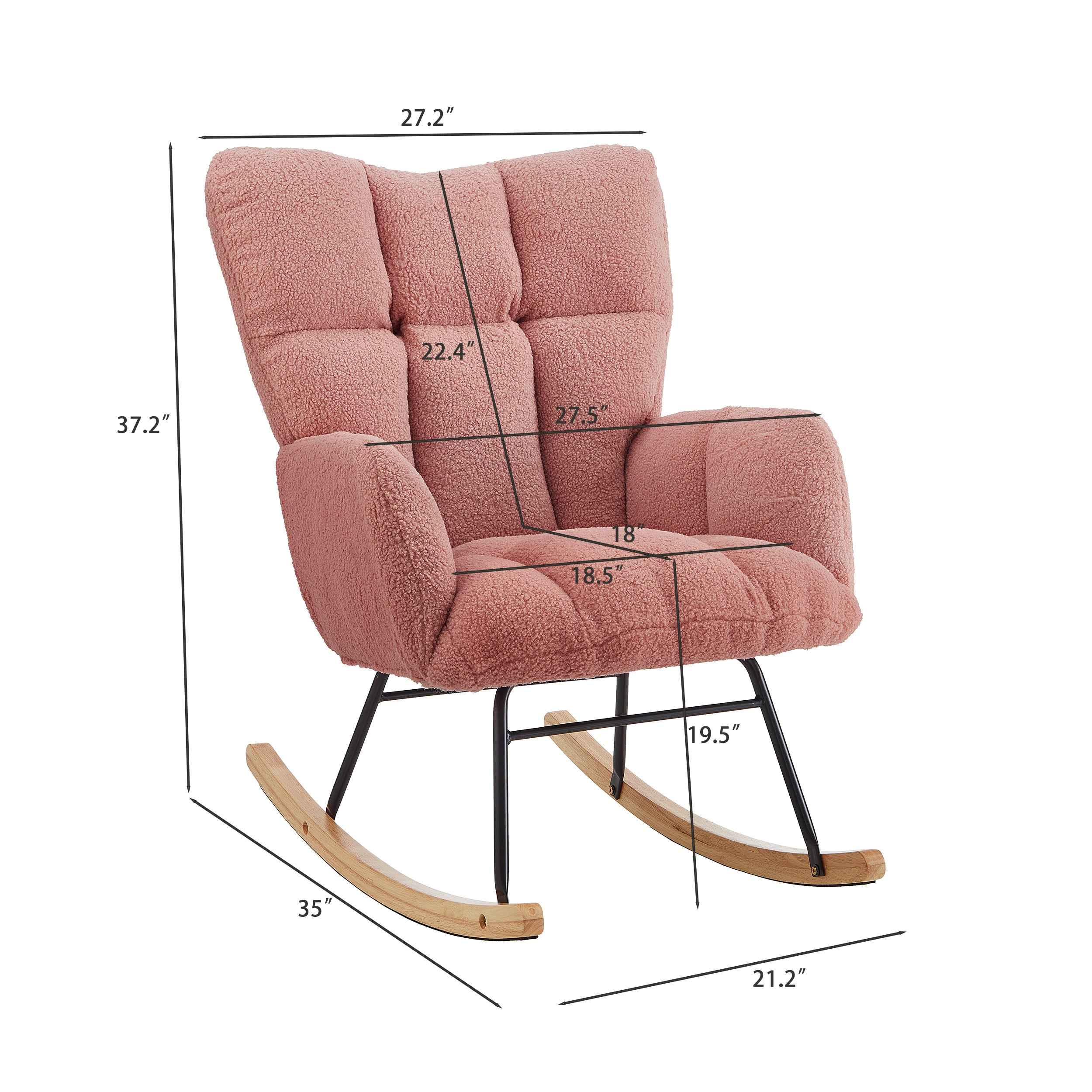 Glider Chair for Living Room Tufted Upholstered Teddy Fabric Rocking Chair with Metal Frame Accent Chair Pink
