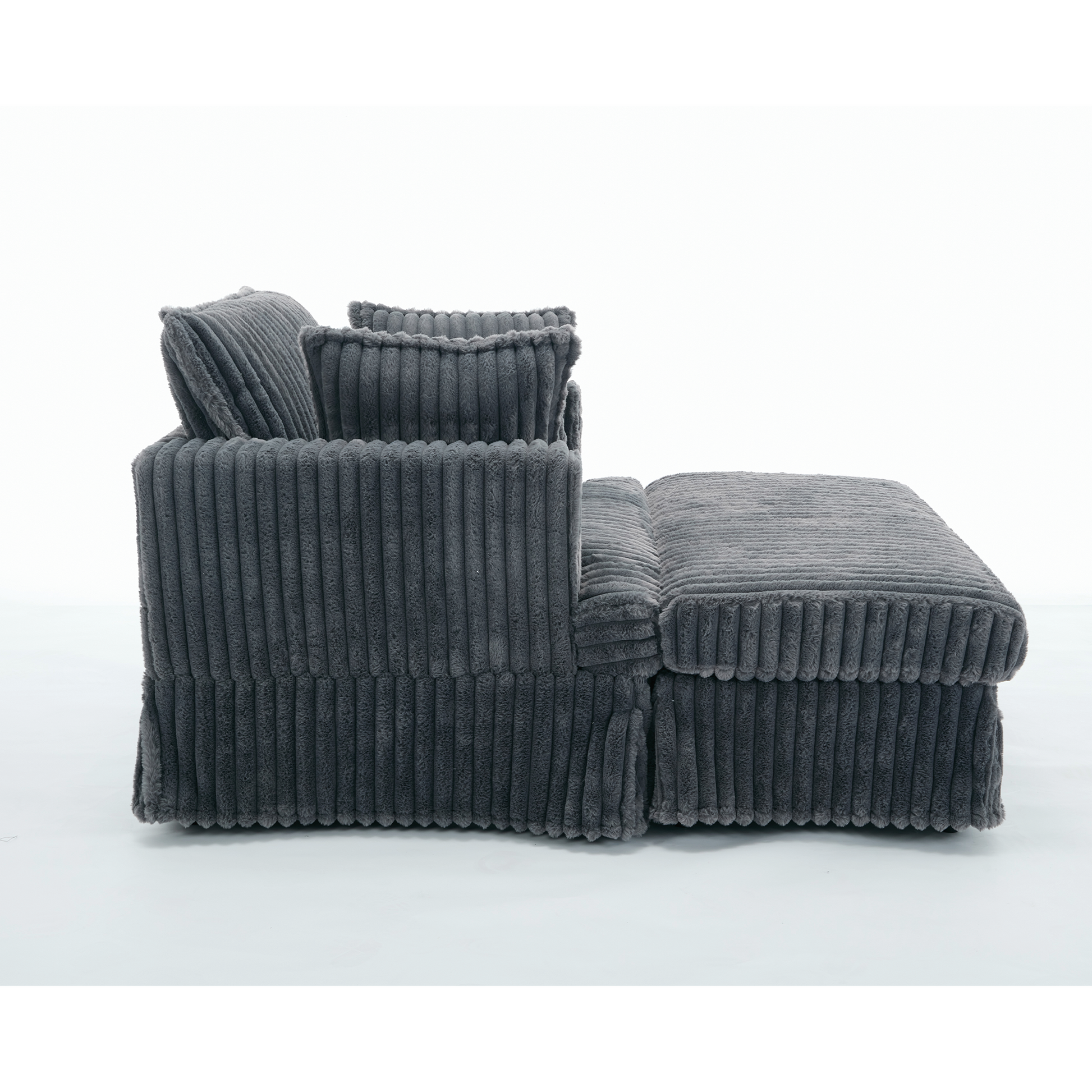 [NEW ARRIVED] 47.7'' Oversized Corduroy Chaise Longue with Ottoman,  Deep Seat  Reclining Chair Sofa, Comfy Thicked Upholstered Pad Chair ,with Foot Stool ,OVERSIZE, Movable Ottoman, Dark Gray