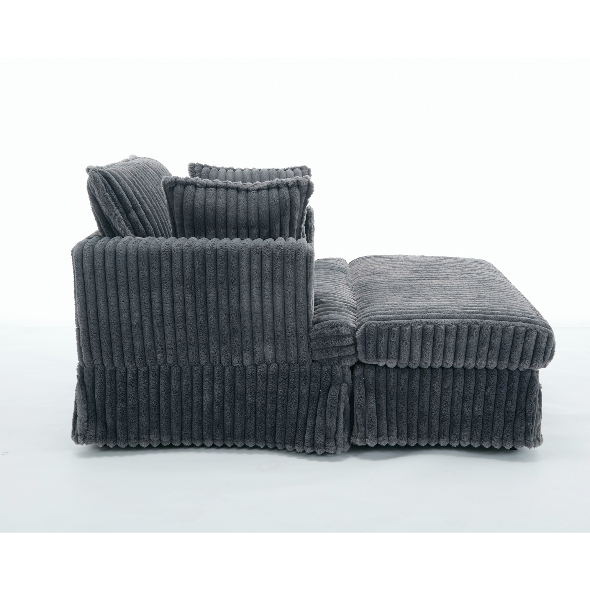 [NEW ARRIVED] 47.7'' Oversized Corduroy Chaise Longue with Ottoman,  Deep Seat  Reclining Chair Sofa, Comfy Thicked Upholstered Pad Chair ,with Foot Stool ,OVERSIZE, Movable Ottoman, Dark Gray