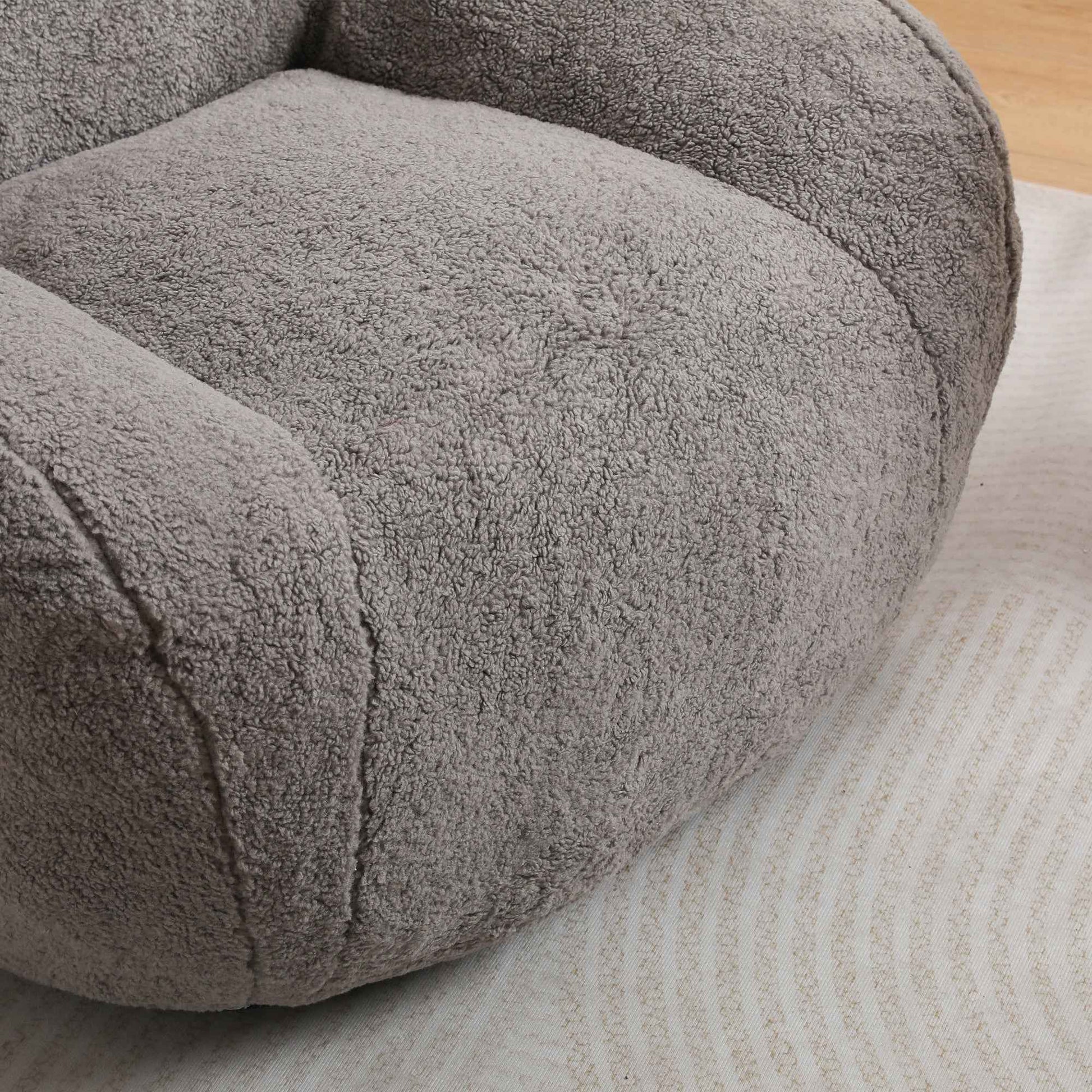 Giant Bean Bag Chair for Adults, Spacious Memory Foam Bean Bag Sofa with Armrests in Light Gray Teddy Fabric, Comfy Seating for Living Room or Bedroom