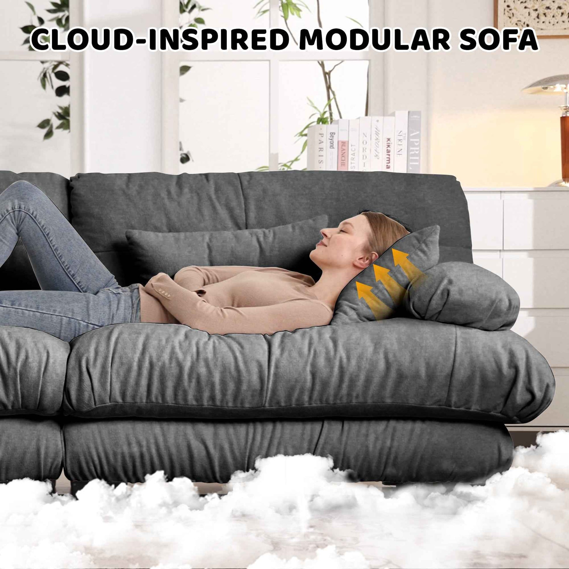 Cloud Couch 2 Seater Sofa for Living Room, Chenille 2 - Seat sofa with 2 Lumbar pillows and 2 throw pillows,Chenille Gray