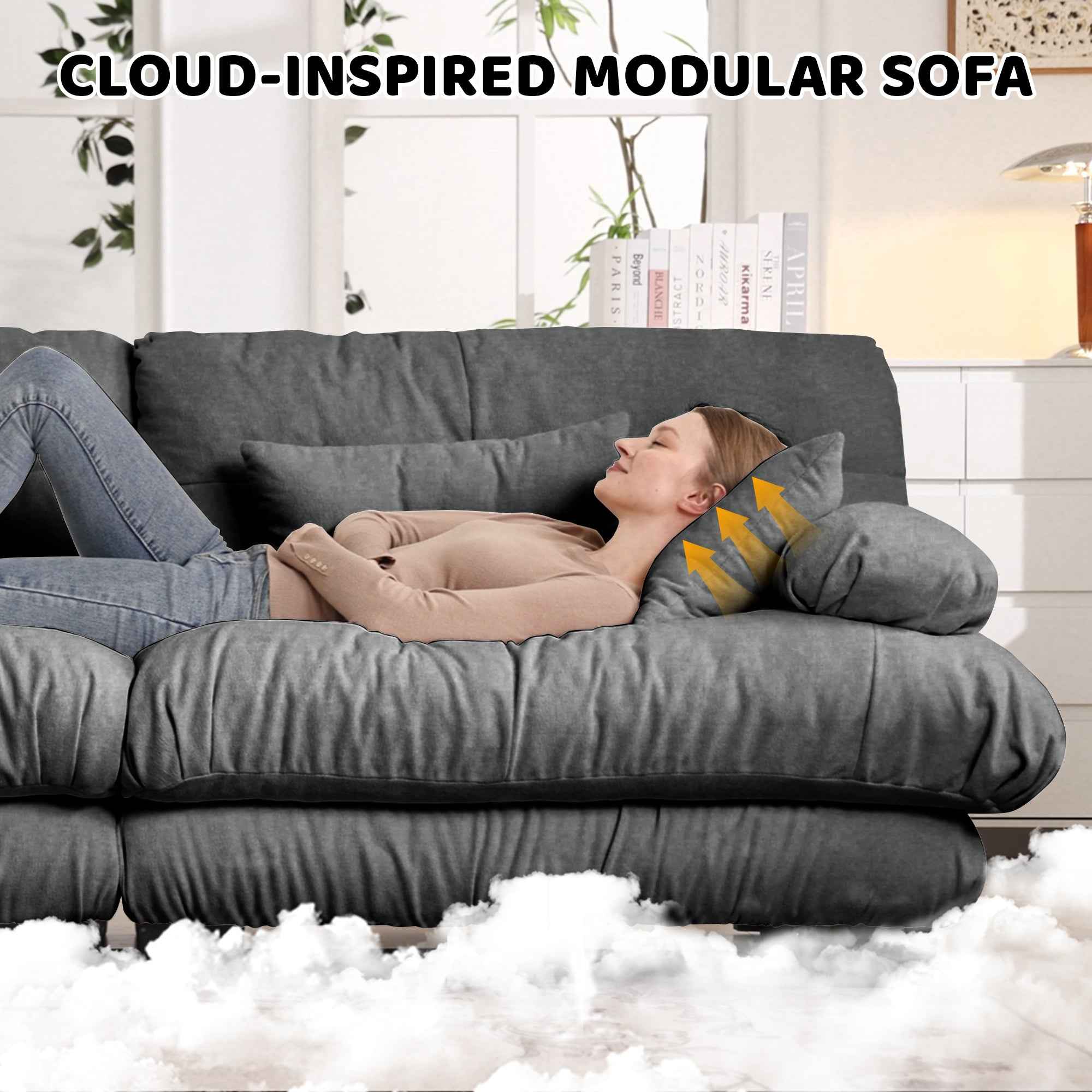 Cloud Couch 2 Seater Sofa for Living Room, Chenille 2 - Seat sofa with 2 Lumbar pillows and 2 throw pillows,Chenille Gray