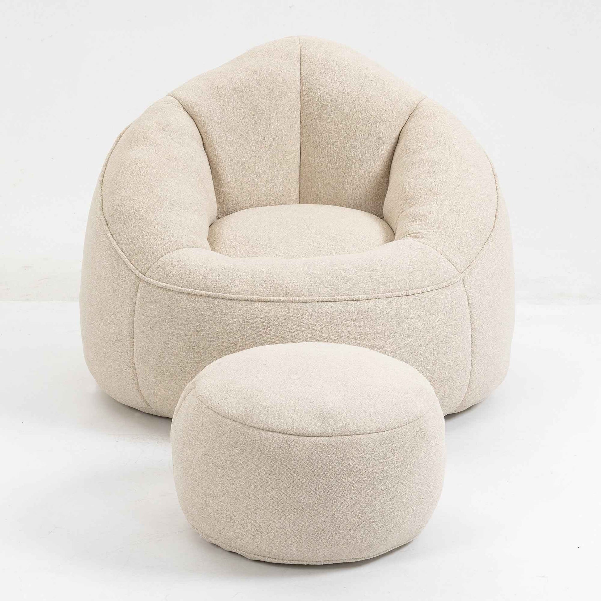 Bedding Bean Bag Sofa Chair with High-Pressure Foam and Footrest, Beige Microfiber