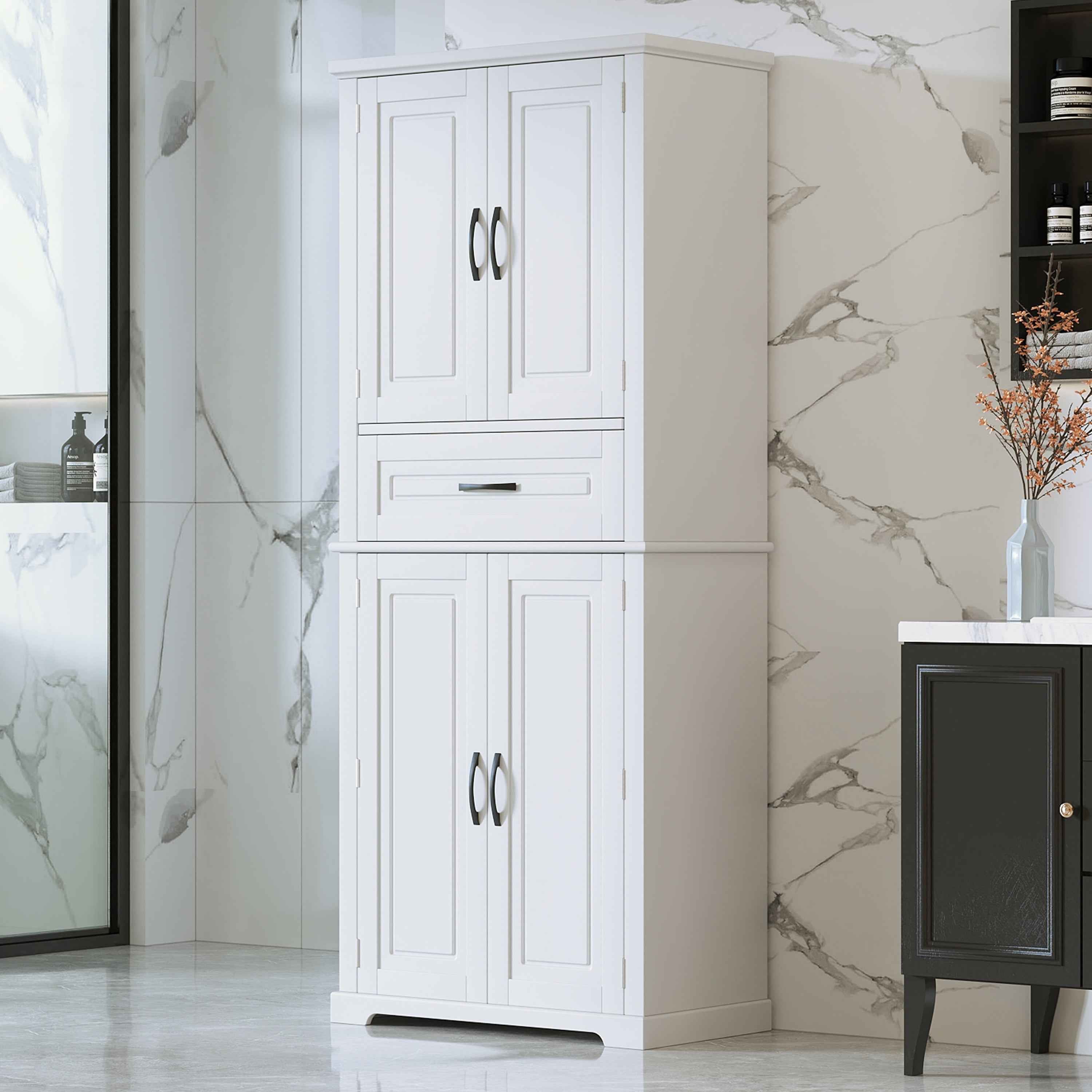 Bathroom Storage Cabinet with Multi-Functional Storage Space, Drawer with Slide Rails, Adjustable Shelf, White MDF