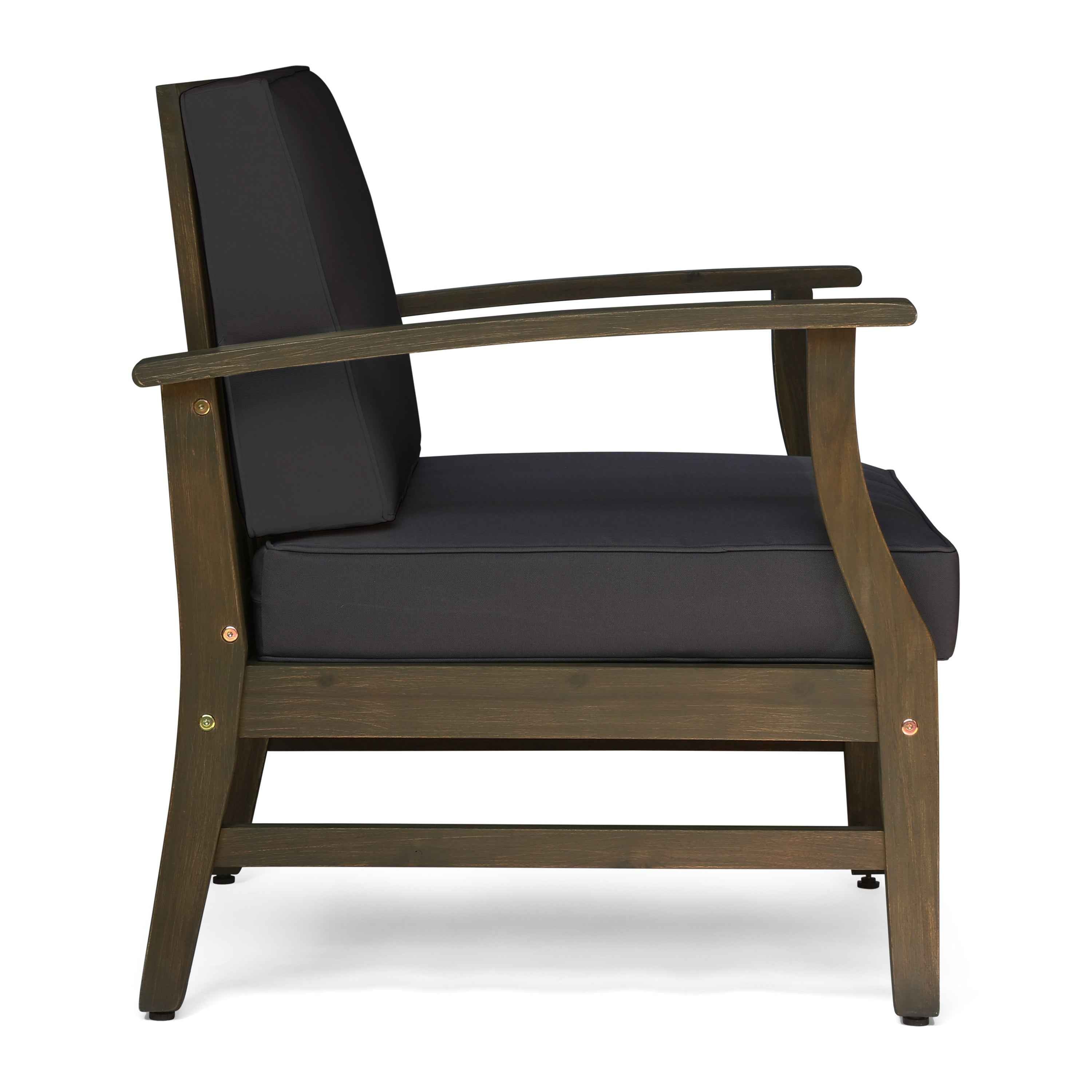 Enchanting Outdoor Club Chair with Slat Panel Design and Water Resistant Cushion, Dark Grey
