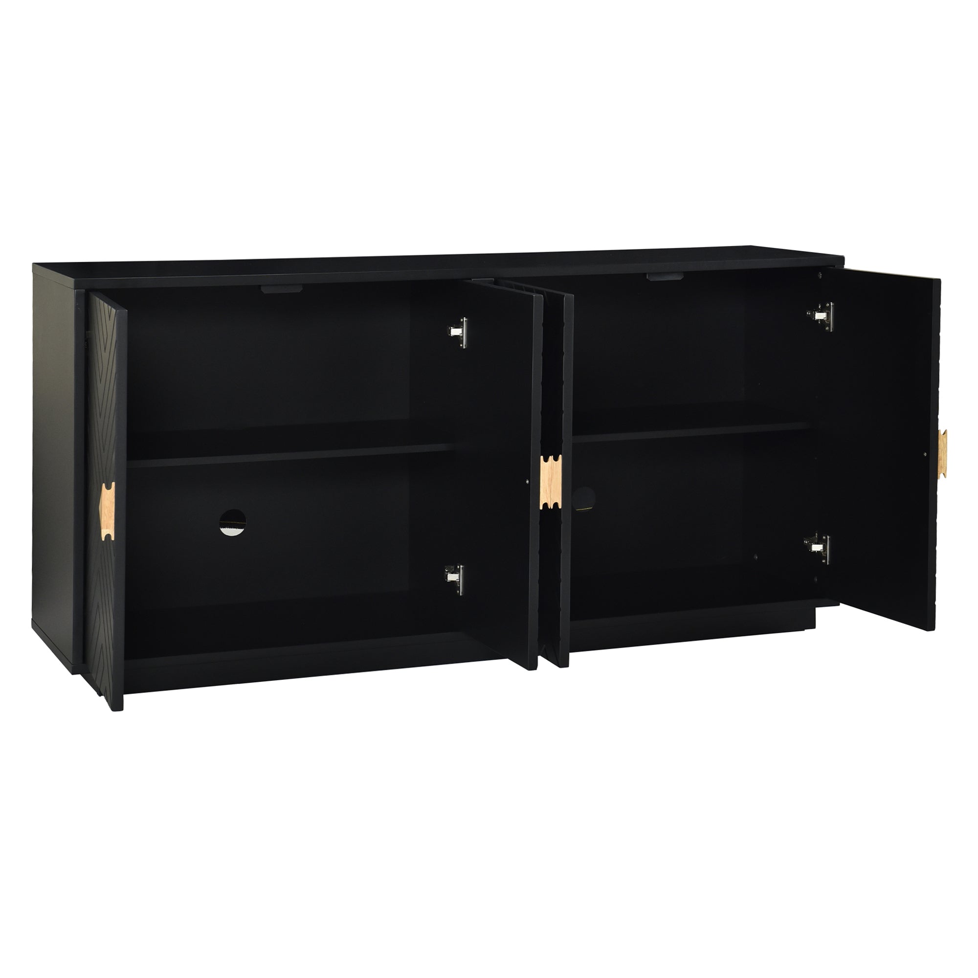 TREXM Modern Functional Large Storage Space Sideboard with Wooden Triangular Handles and Adjustable Shelves for Living Room and Dining Room (Black)