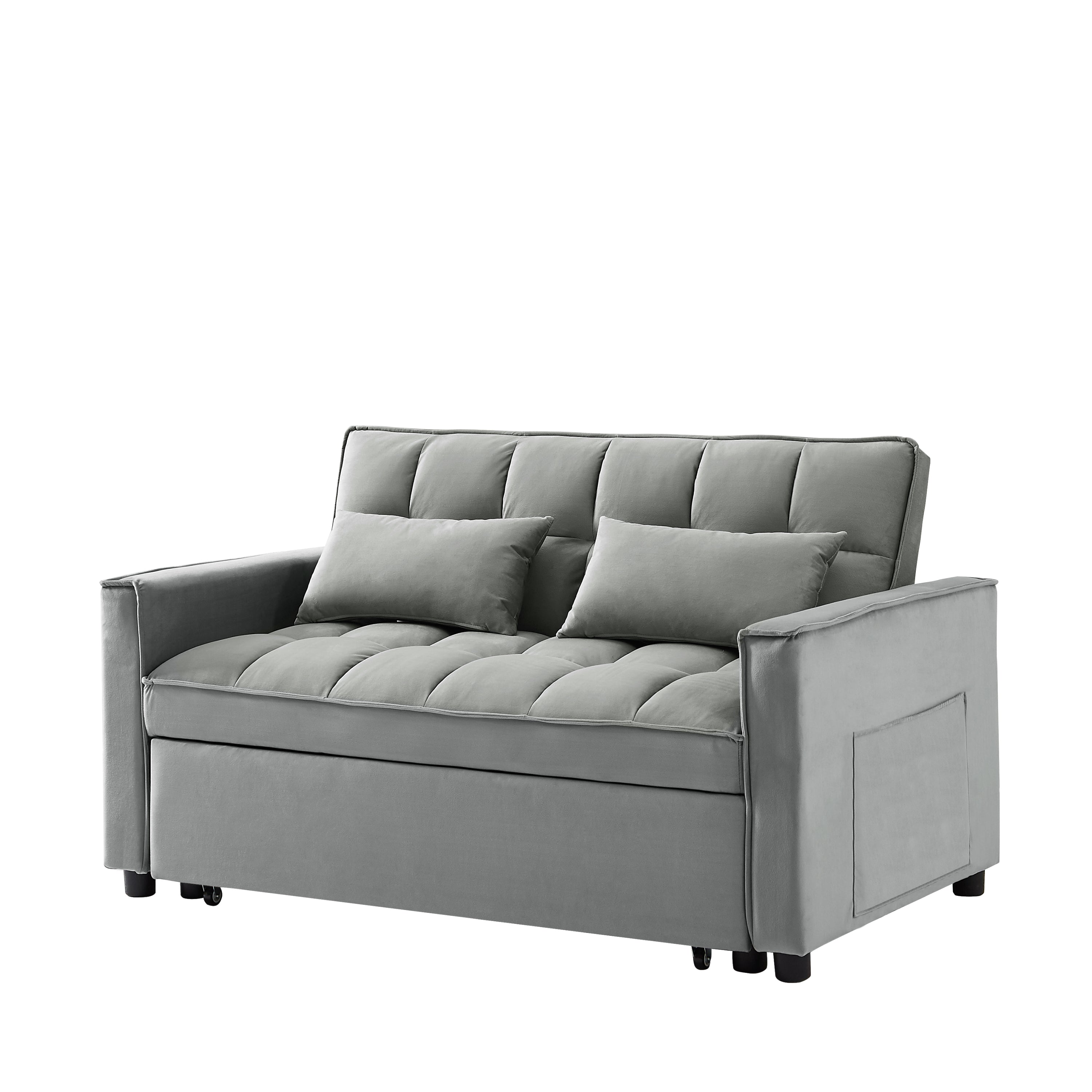 Modern Velvet Convertible Loveseat Sleeper Sofa Couch with Adjustable Backrest, 2 Seater Sofa With Pull-Out Bed with 2 Lumbar Pillows For Small Living Room & Apartment