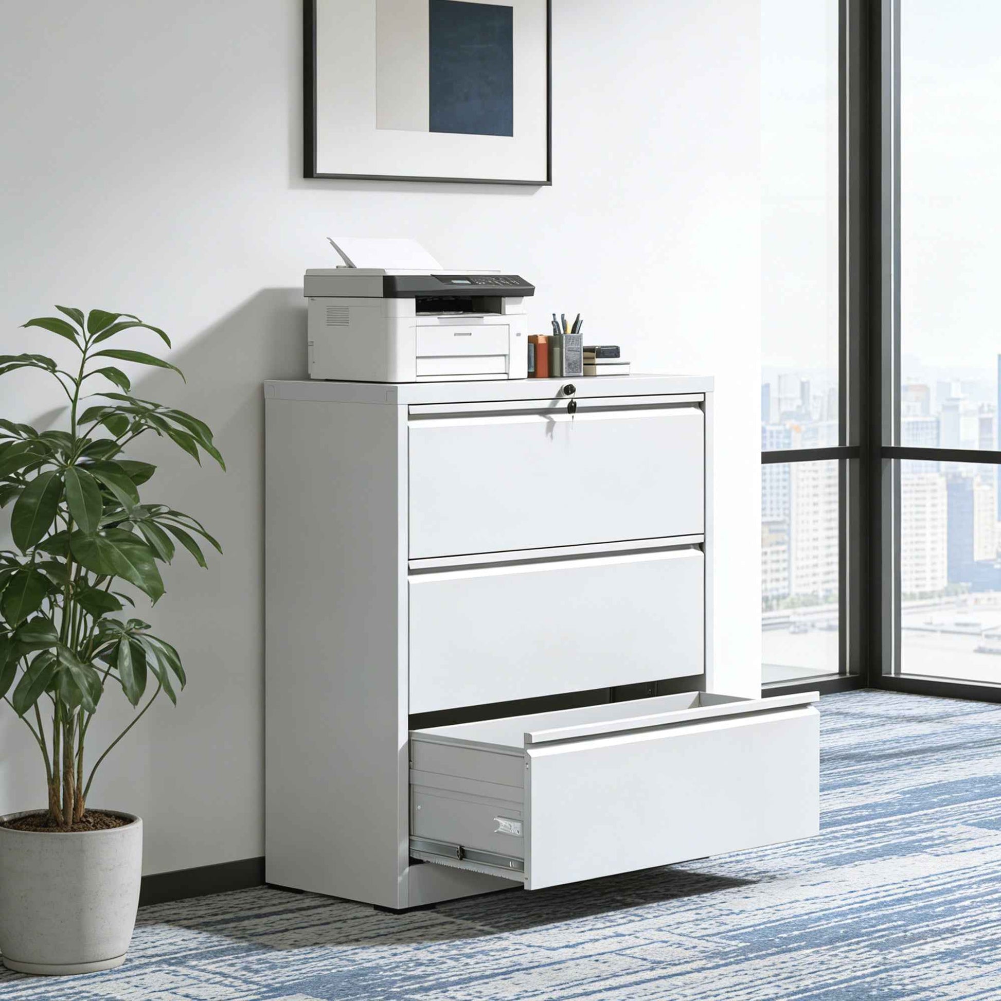 3 Drawer Lateral File Cabinet, 35.4 Inch Wide Metal Filing Cabinet, Locking Heavy Duty File Cabinet for Home Office, Anti-Tip Safety Interlock, Vertical Storage for Letter/Legal/A4 Files
