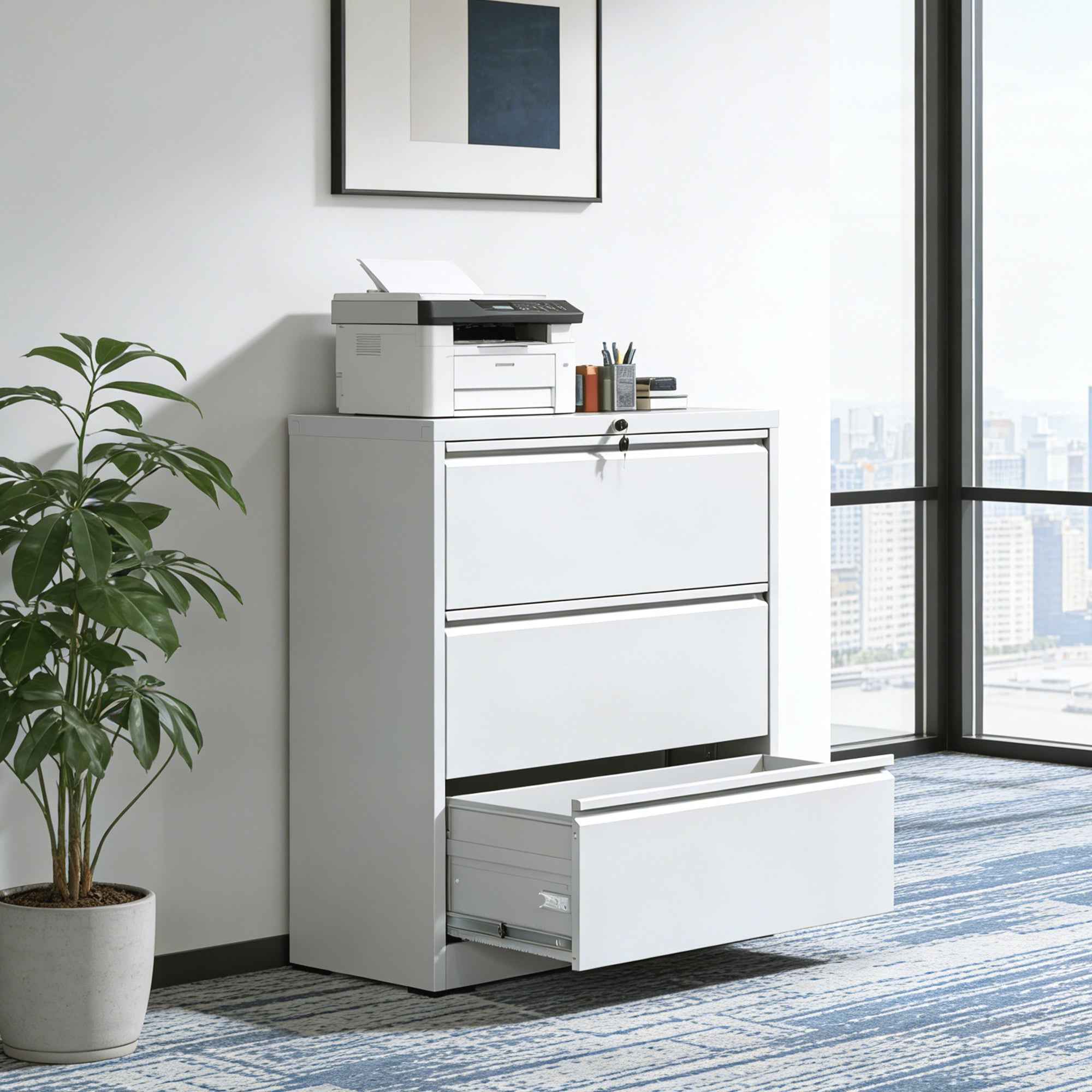 3 Drawer Lateral File Cabinet, 35.4 Inch Wide Metal Filing Cabinet, Locking Heavy Duty File Cabinet for Home Office, Anti-Tip Safety Interlock, Vertical Storage for Letter/Legal/A4 Files
