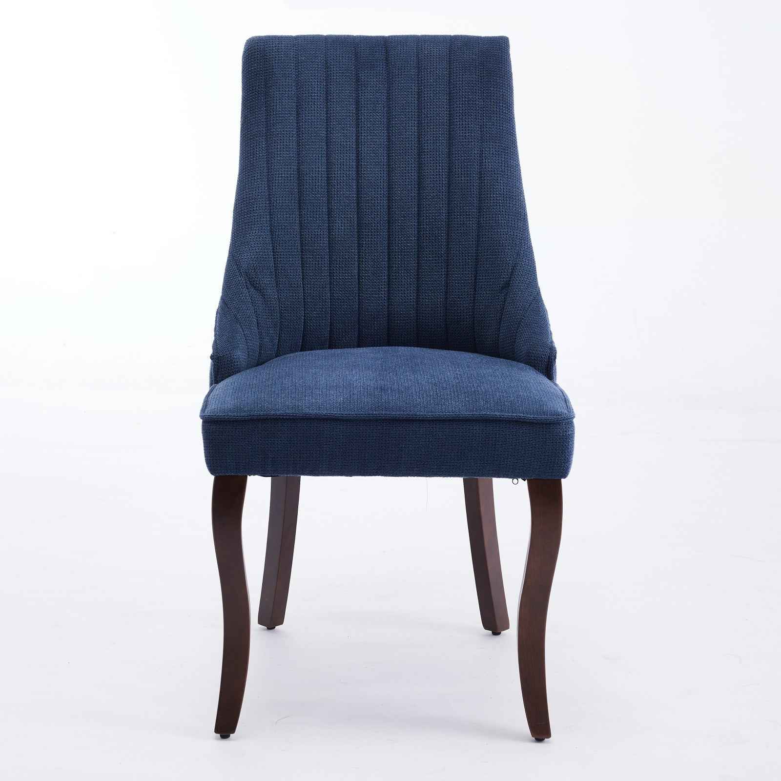 Rayon Cloth Flocking Linen Dining Chairs Channel Kitchen Dinner Chair Comfy Fabric Upholstered Accent Chair for Dining Room with Curved Solid Wood Legs,Set of 2 (Blue), SW1847BL