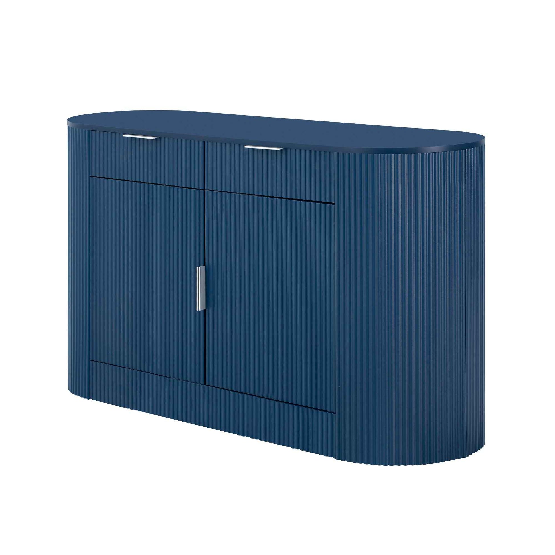 U_STYLE 55.1' Modern Storage Cabinet – 2 Doors & 2 Drawers, Stripe MDF Sideboard with Aluminum Handles, Curved Side Door & 3-Tier Shelves, Buffet Cabinet for Living Room, Bedroom, Dining Room