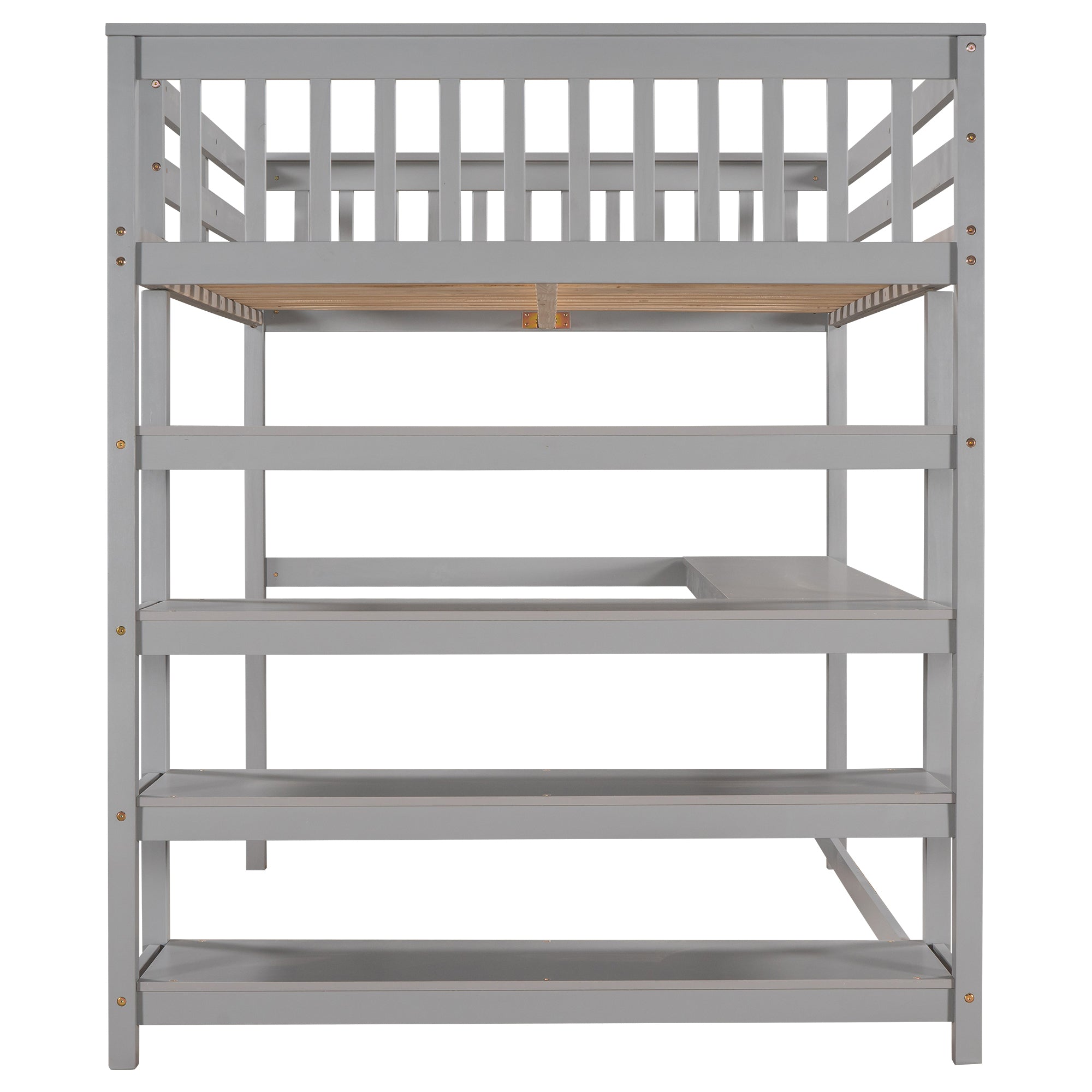 Full Size Loft Bed with Storage Shelves and Under-bed Desk, Gray(OLD SKU:SM000246AAE-1)