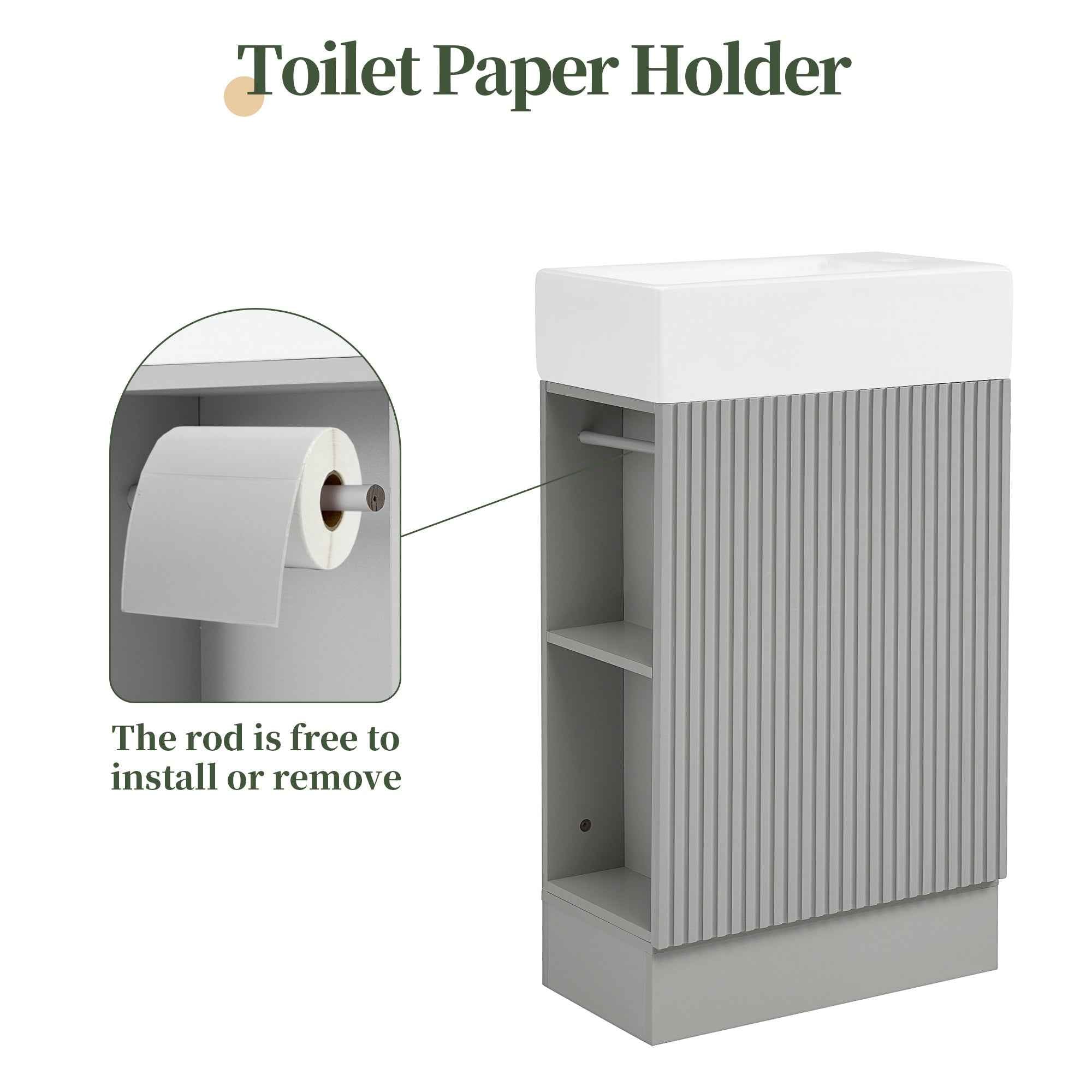 18.6' Bathroom Vanity with Sink, Bathroom Vanity Cabinet with Two-tier Shelf, Left or Right Orientation, Grey  (Old Sku:WF308491AAE)