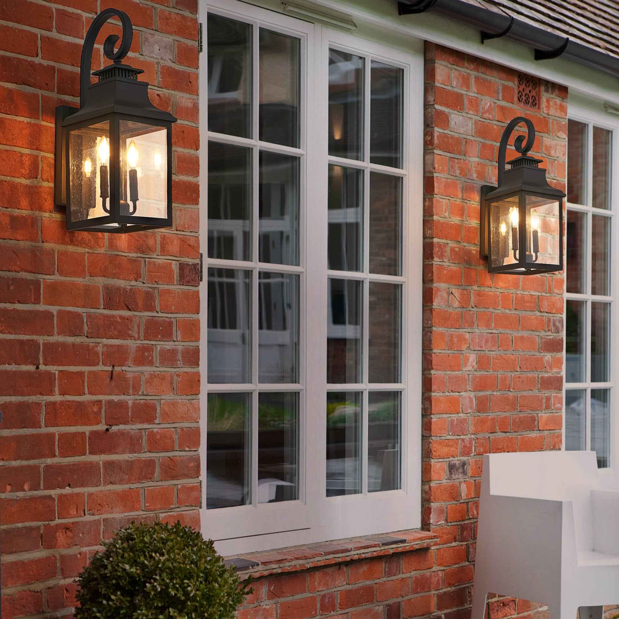 23'(H) 1-Pack Outdoor Wall Lantern Light – Vintage Black Metal Sconce with Clear Seeded Glass for Porch, Patio, and Garden (Bulb Not Included)