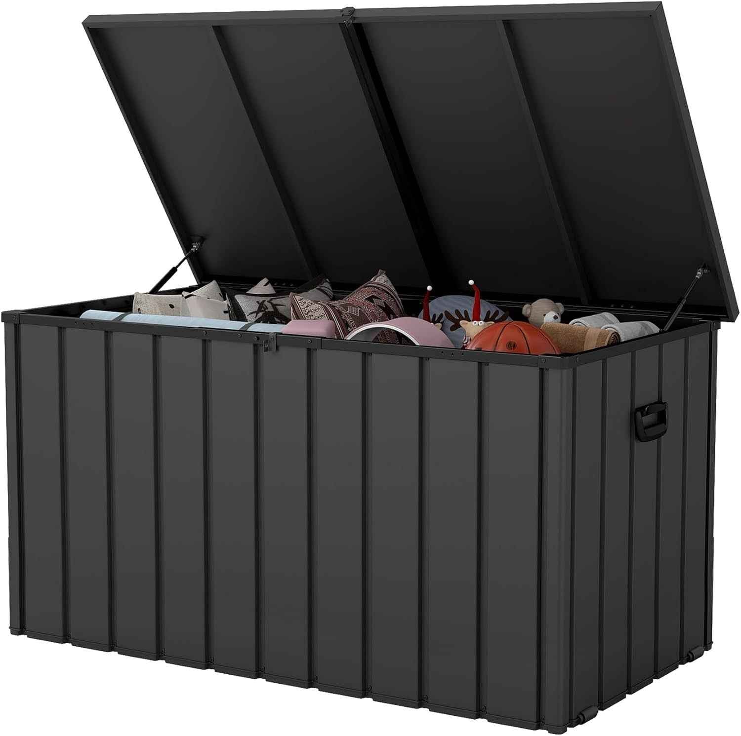 200 Gallon Metal Deck Box, Waterproof Outdoor Storage Box with Lockable Lid, Large Pool Storage Cabinet for Patio Furniture Garden Tools Pool-Supplies, Gray