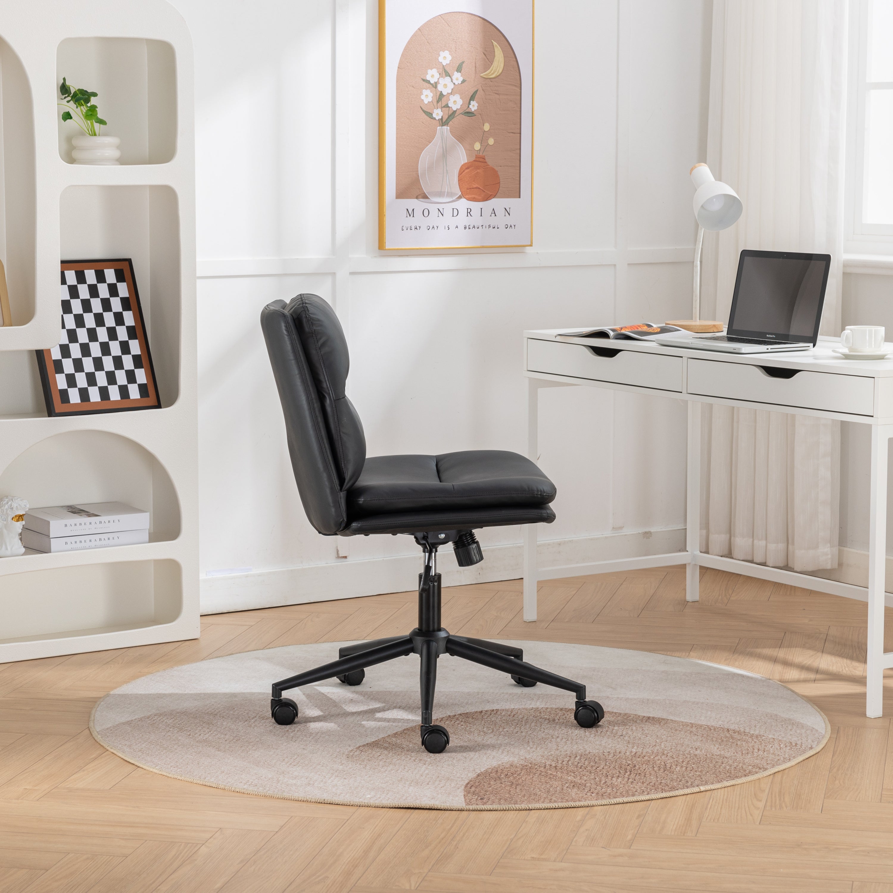 Bizerte Adjustable Swivel Criss-Cross Chair, Wide Seat/ Office Chair /Vanity Chair, Black