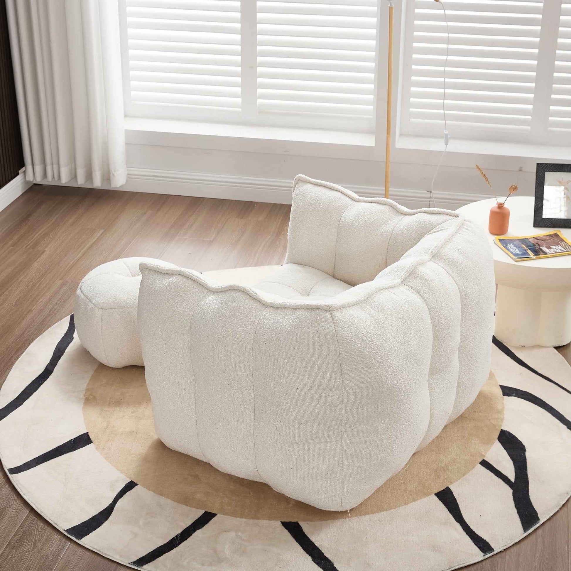 Soft Chenille Bean Bag Chair with High Resilient Foam for Living Room and Bedroom, Comfortable Square Lazy Sofa with Footstool for Adults