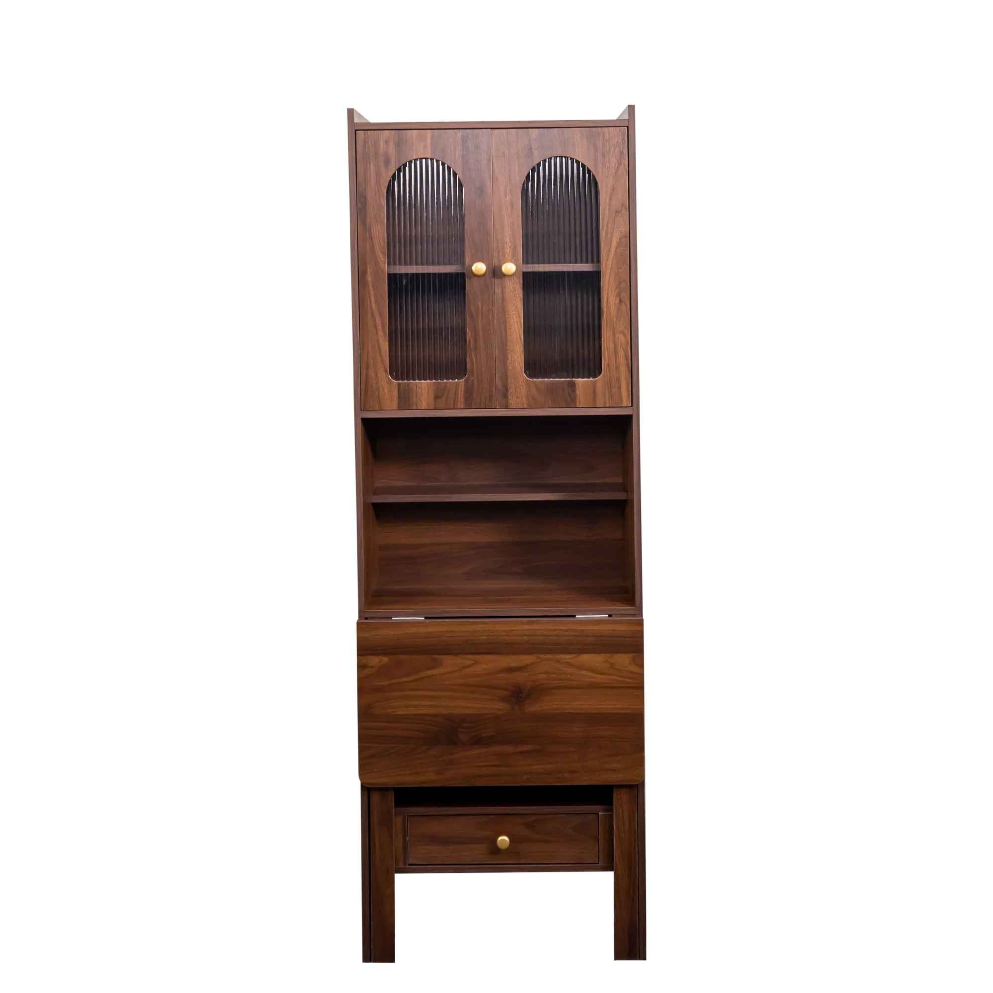 Fold-Out Convertible Writing Table,  Desk Cabinet with shelf and drawer Multi-Function Home Office Workstation