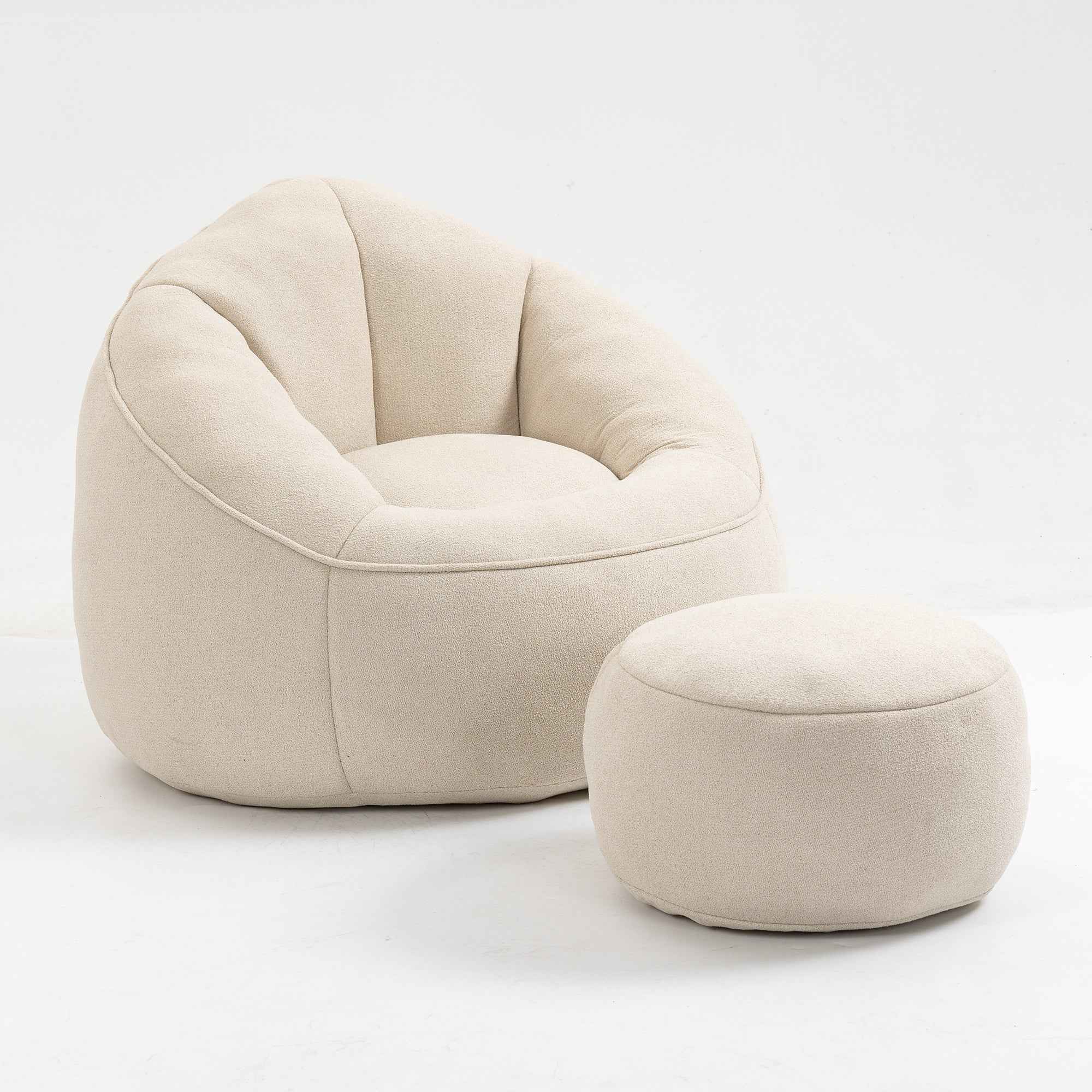 Bedding Bean Bag Sofa Chair with High-Pressure Foam and Footrest, Beige Microfiber