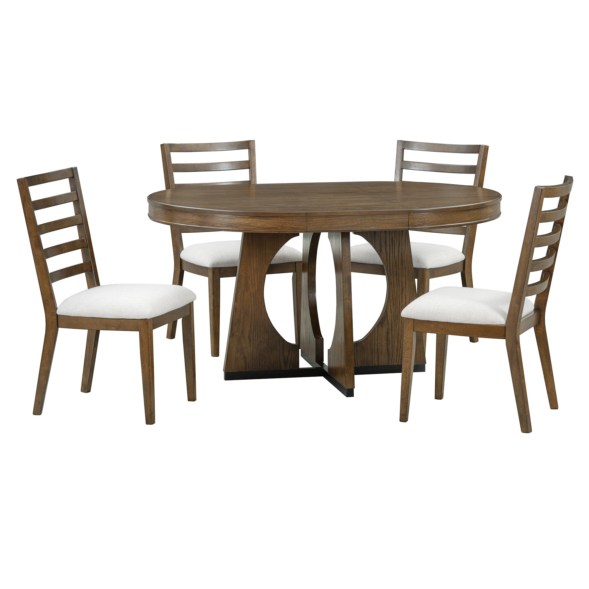 TREXM 5-Piece Retro Rustic Functional Dining Set Unique Geometric Design, 1 Extendable Table with a 16-inch Leaf and 4 Upholstered Chairs Ideal for Dining Room and Kitchen (Walnut)