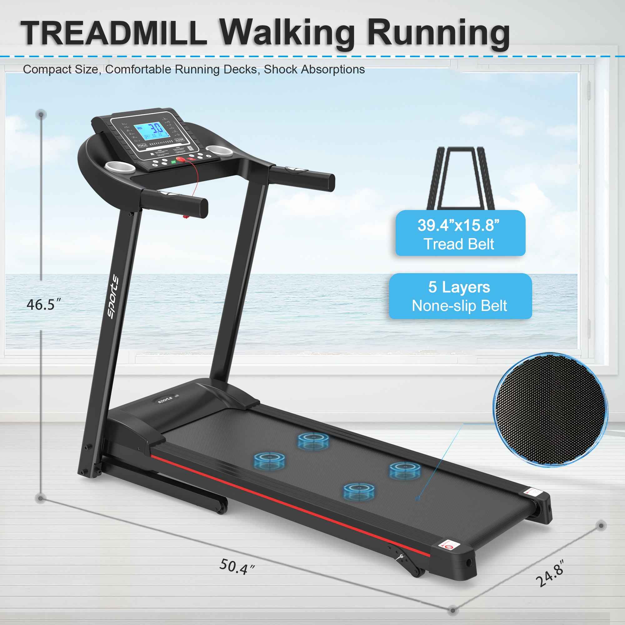 Fitshow App Home Foldable Treadmill with Incline, Folding Treadmill for Home Workout, Electric Walking Running Treadmill Machine 5' LCD Screen 250 LB Capacity Bluetooth Music