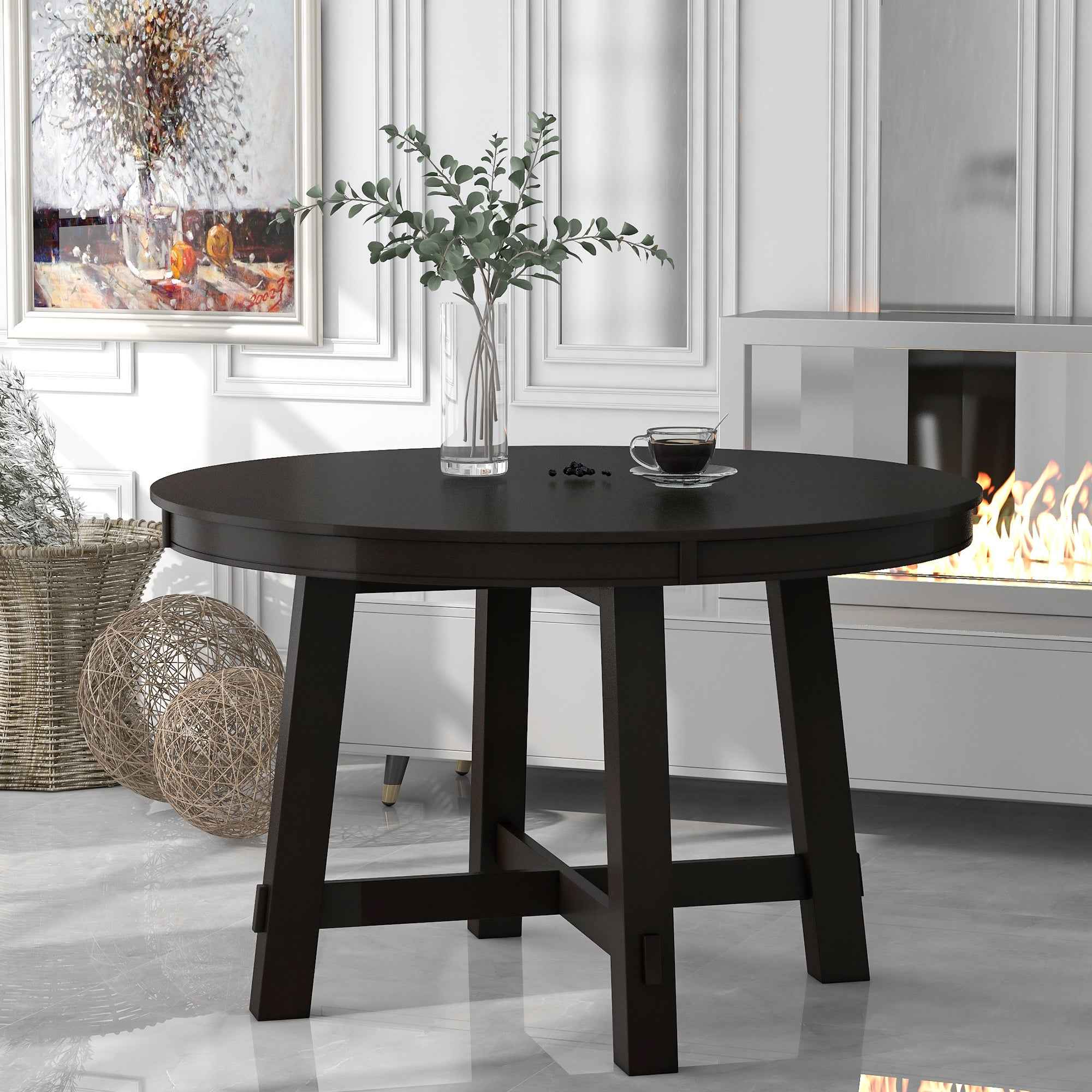 Gia Round Extendable Dining Table with 16' Leaf Wood, Espresso