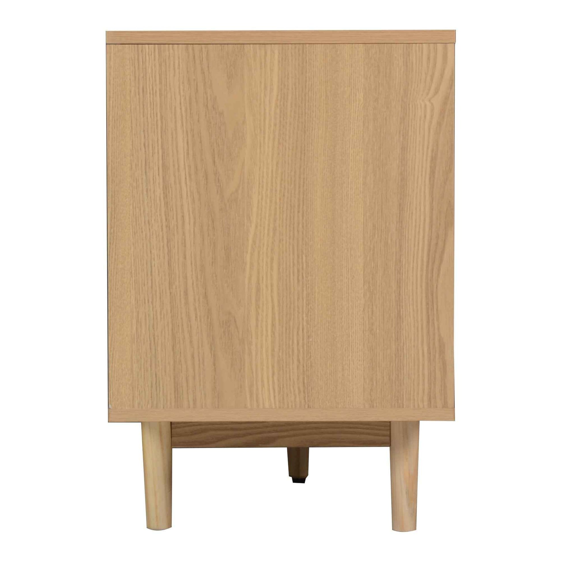 Boho TV Stand for 65 75 85 Inch TV with Real Rattan Doors, Modern Wood Media Console in Natural Finish, 76.6'' L x 15.7'' W x 23.6'' H