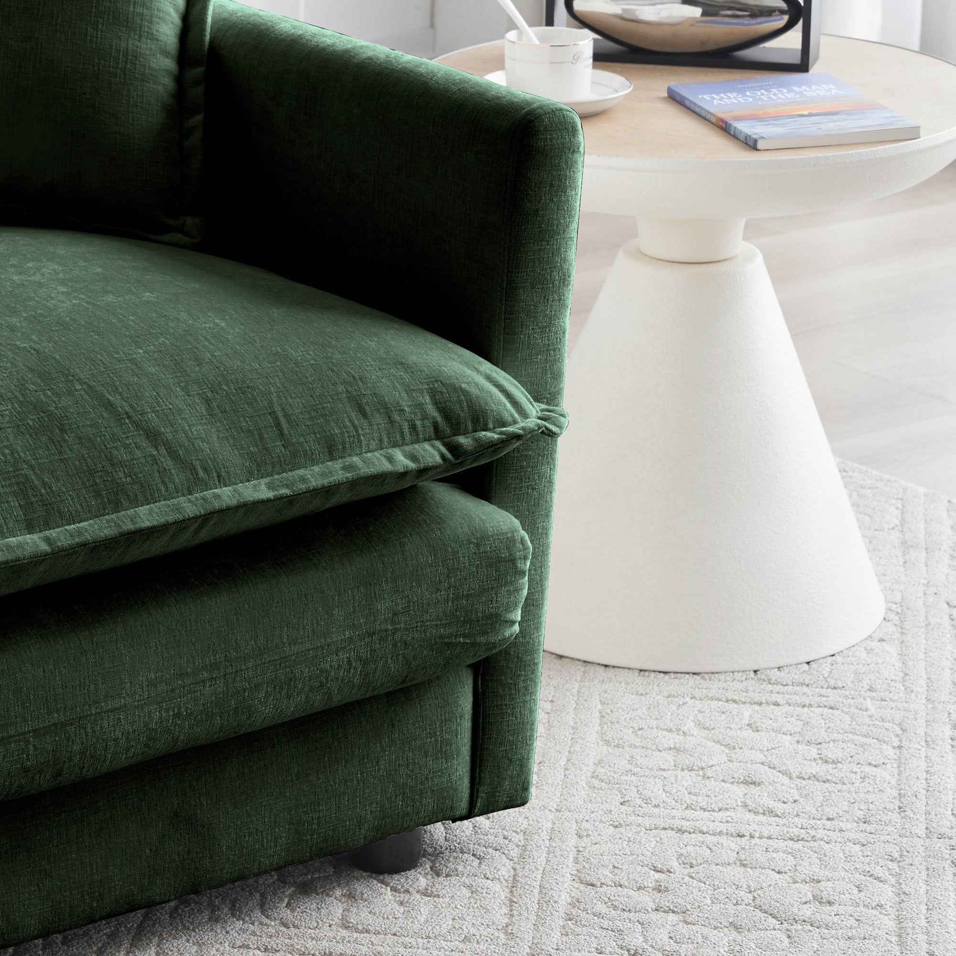 Chenille Two-Seater Sofa with 1 Footrest, 2 Seater L-Shaped Sectional with Ottoman,Loveseat with Ottoman for Small Living Space, Green Chenille