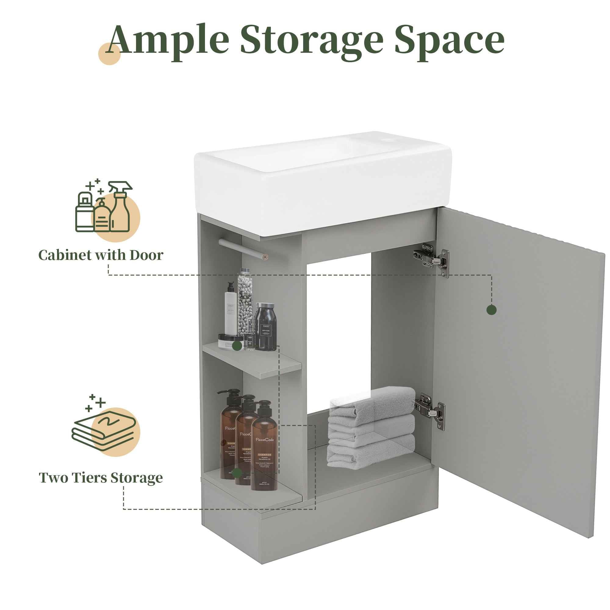 18.6' Bathroom Vanity with Sink, Bathroom Vanity Cabinet with Two-tier Shelf, Left or Right Orientation, Grey  (Old Sku:WF308491AAE)