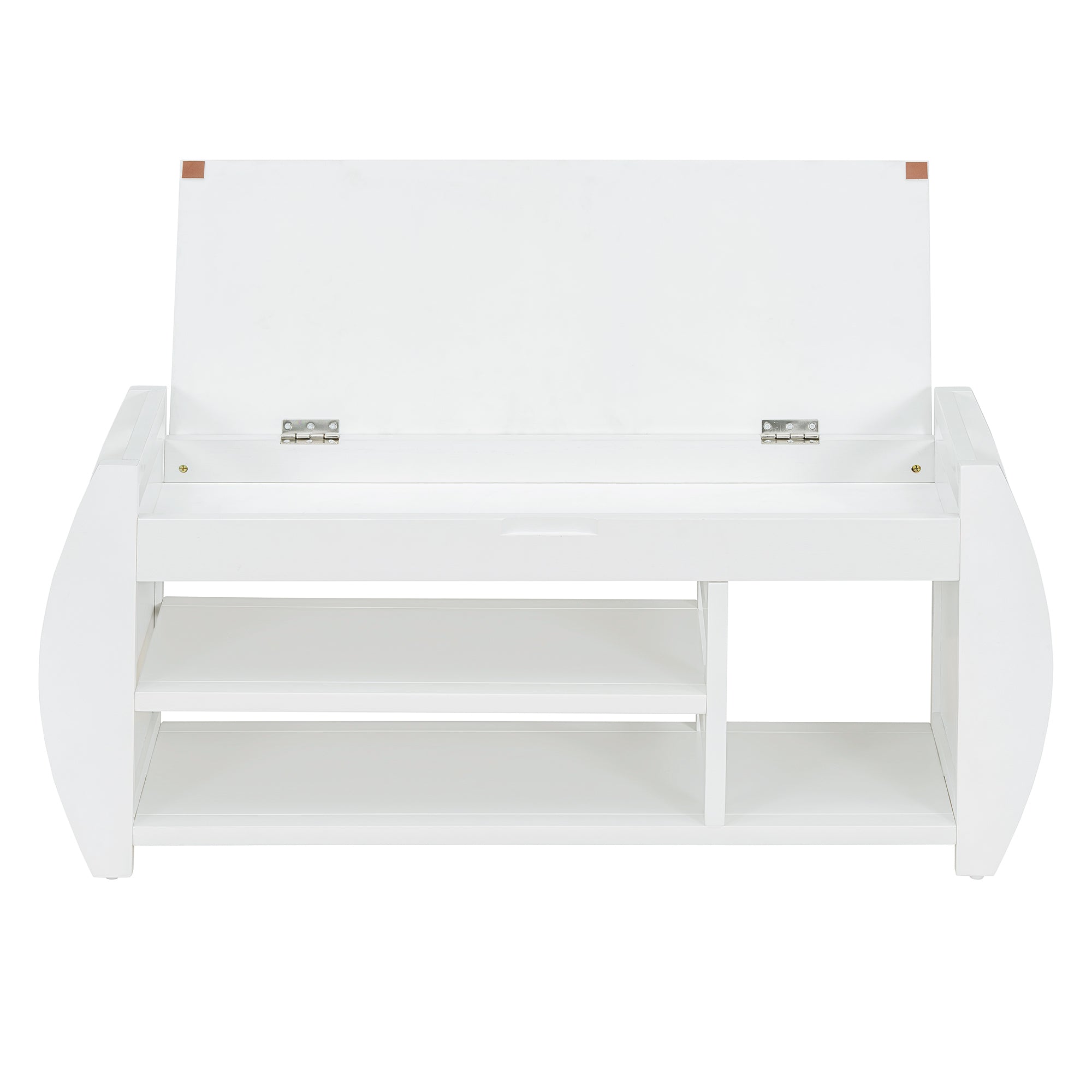 TREXM Retro Multifunctional Storage Bench with Cushion and Curved Side Panel for Entrance and Living Room (Antique White)