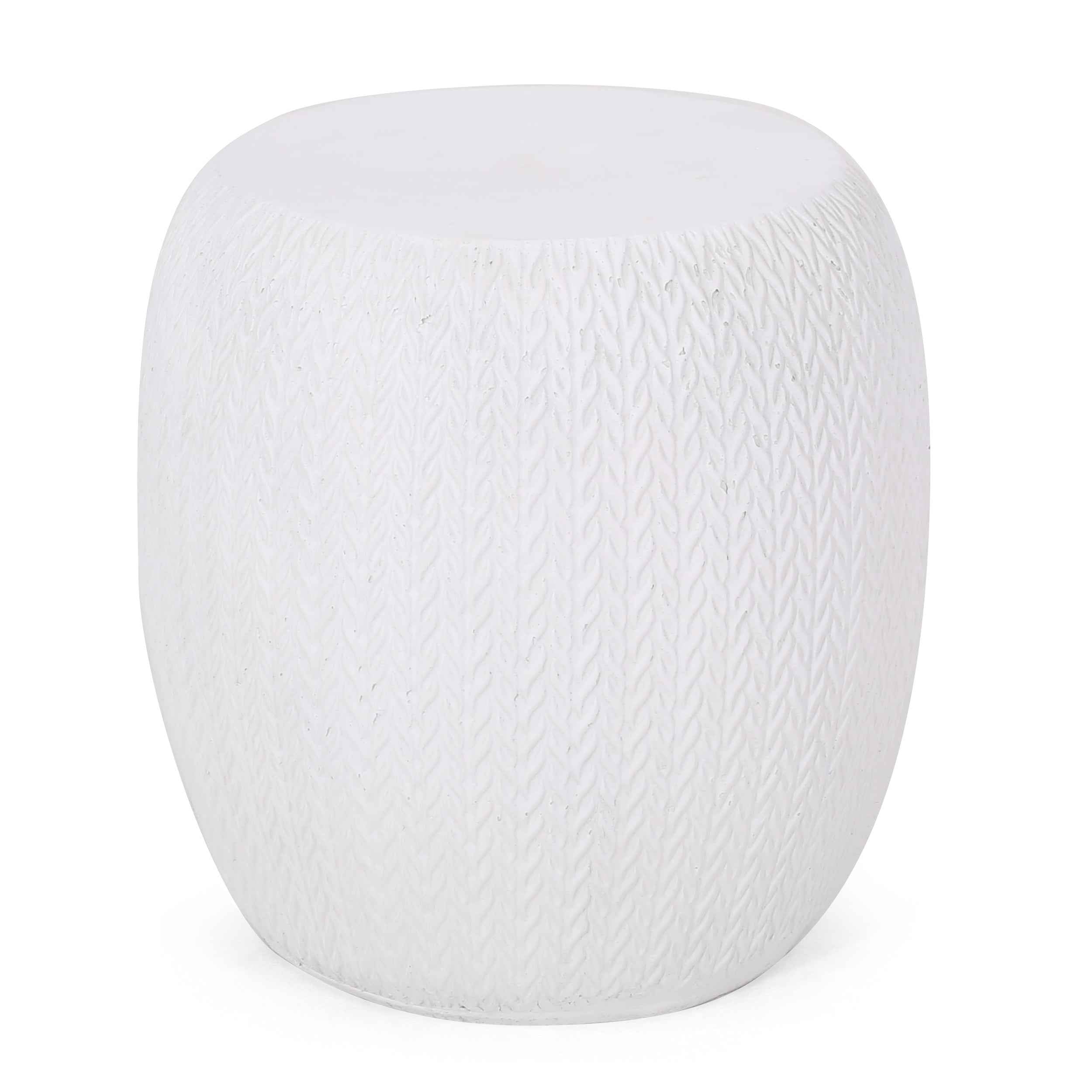 Elegant Outdoor Lightweight Concrete Side Table with Braided Pattern in Antique White