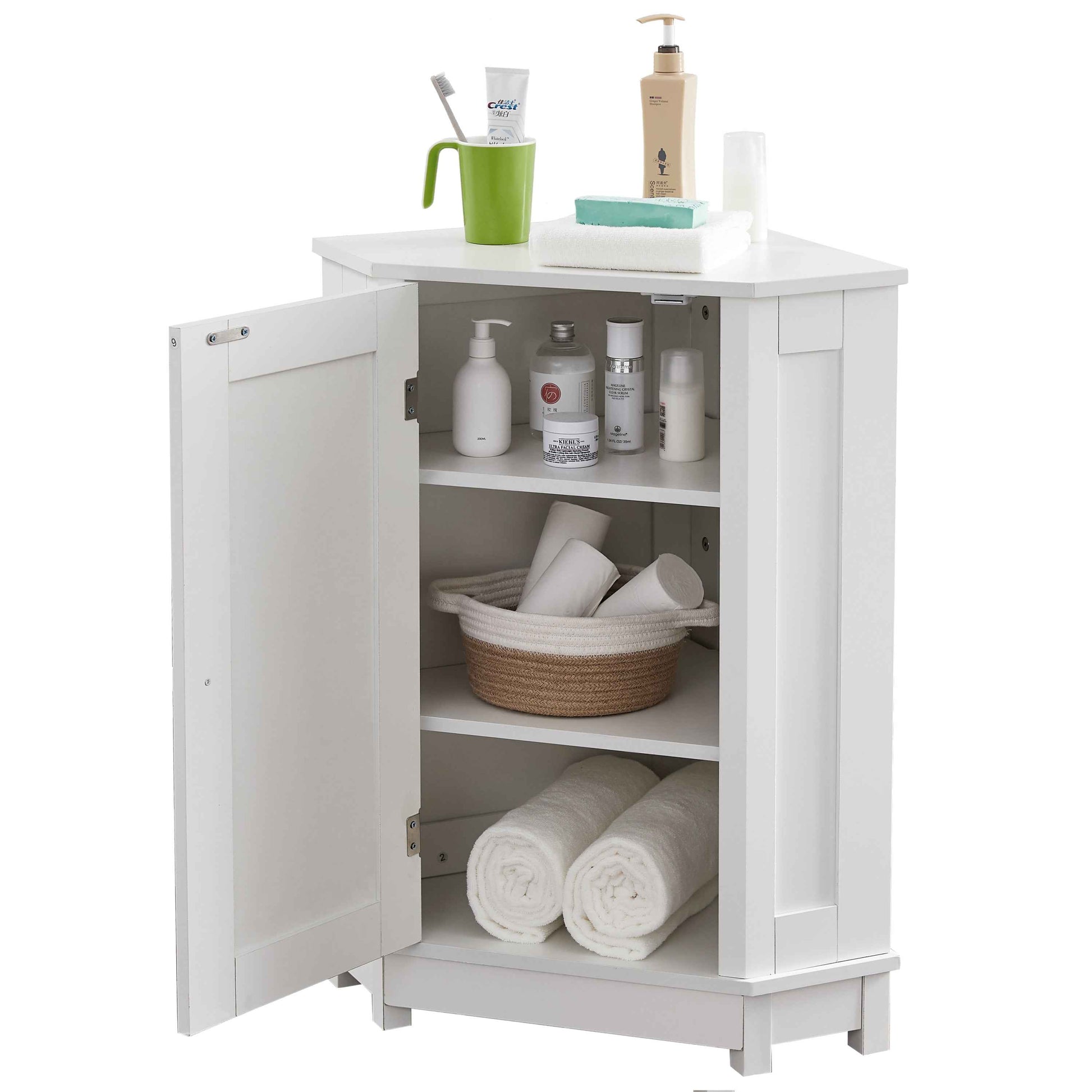 White Bathroom Cabinet Triangle Corner Storage Cabinet with Adjustable Shelf Modern Style MDF Board (Old SKU:WF291477AAK)