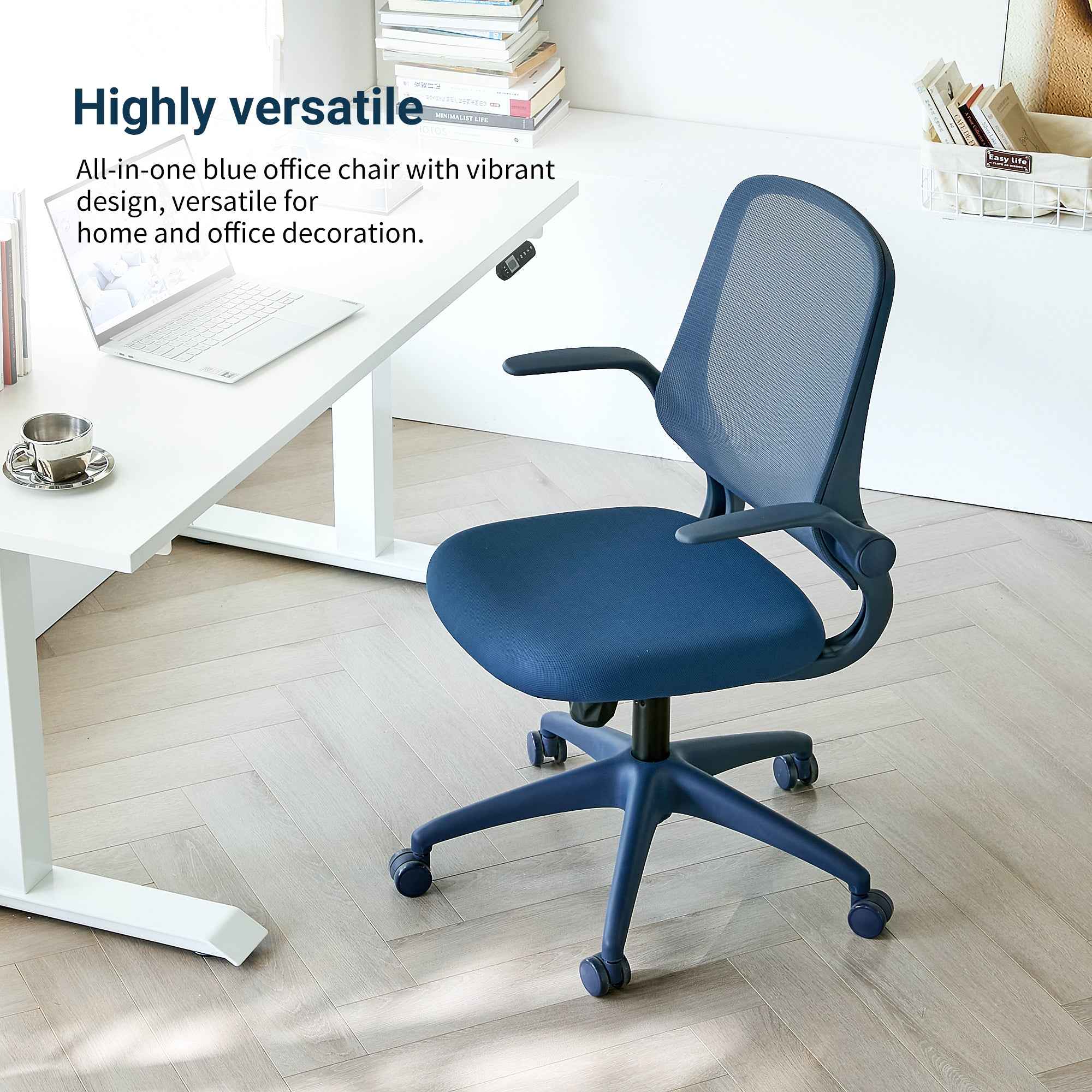 Ergonomic Color Office Chair 350LBS, Home Office, Mesh Back, Integrated Molded Foam, Comfortable Sitting, Flipping Armrest, Fireproof, Rotating, Lifting Multifunctional Chair (Blue)