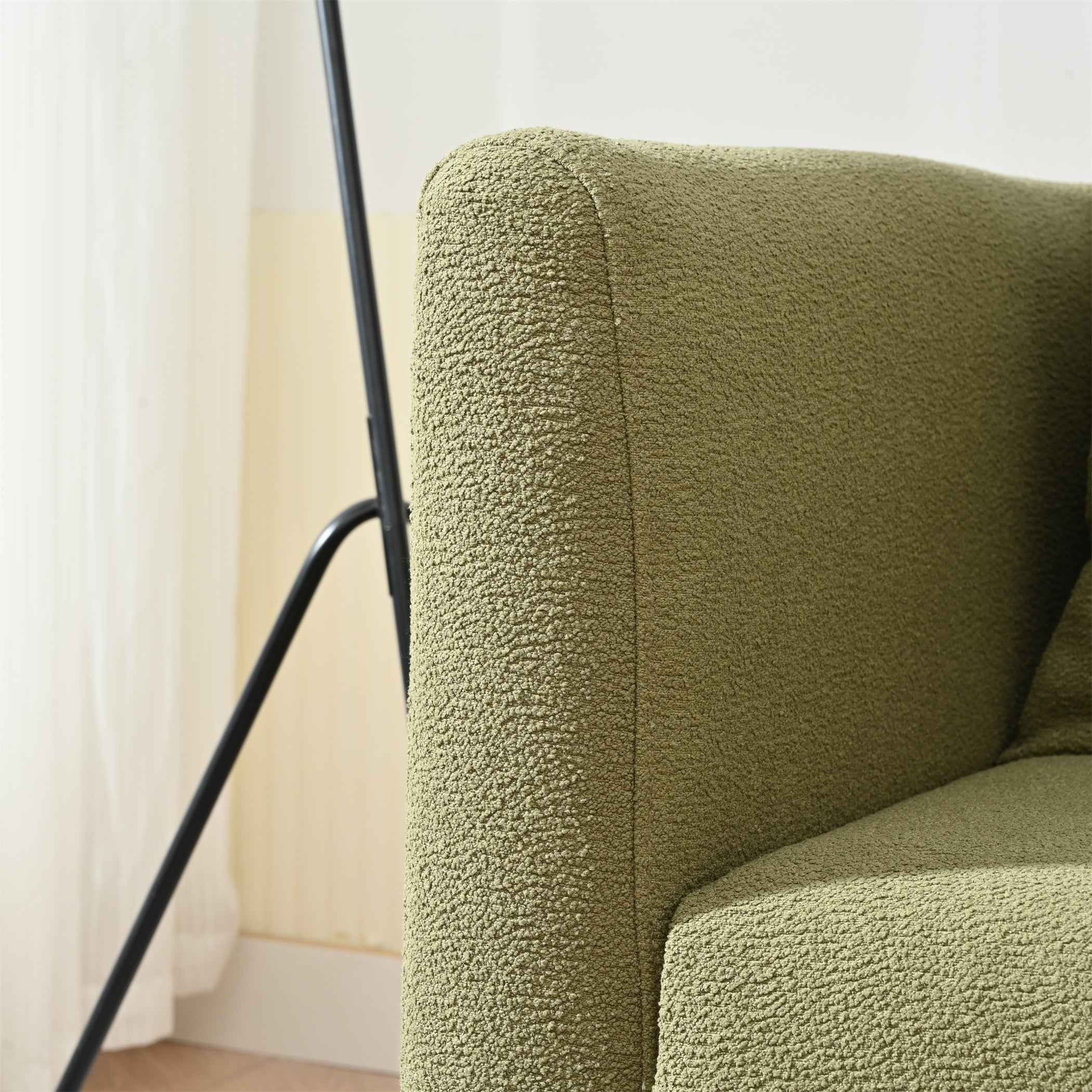 Modern Fabric Accent Chair, Upholstered Armchair for Living Room, Mid Century Fabric Lounge Chair w/Pillow, Comfortable Reading Chair with Wood Legs for Living Room, Bedroom, Reception Room (Olive)